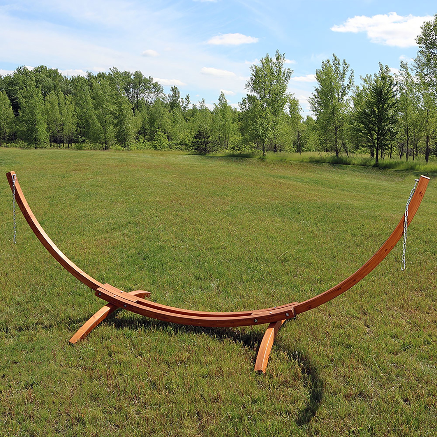 Sunnydaze Curved Wooden Arc Hammock Stand with Hooks and Chains - 12 ft