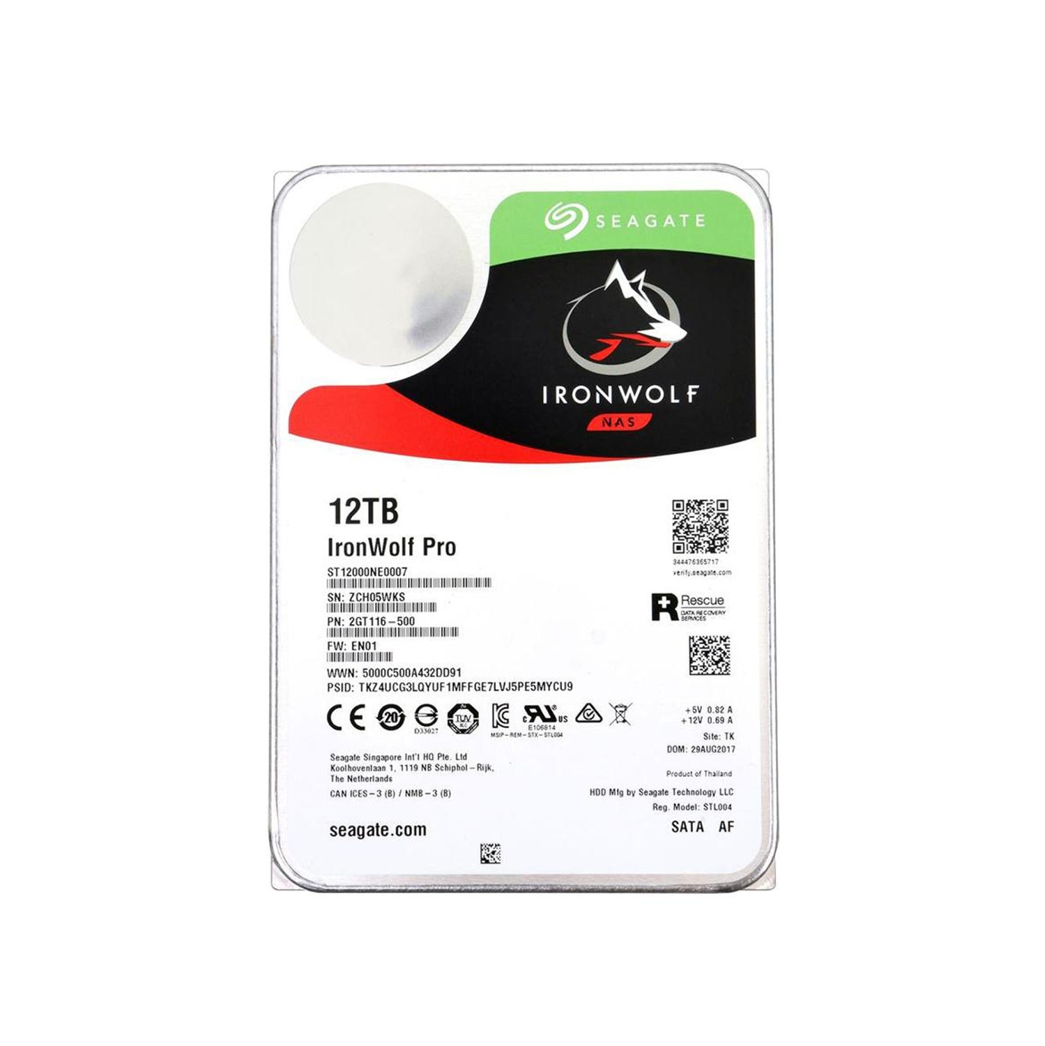 Seagate IronWolf Pro 12TB NAS Hard Drive 7200 RPM 256MB Cache SATA 6.0Gb/s 3.5" Internal Hard Drive ST12000NE0007
