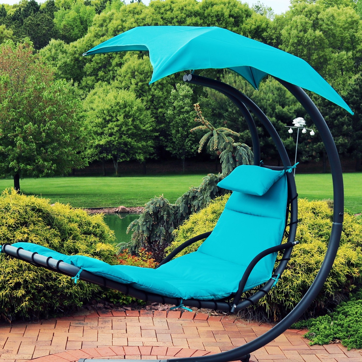 Sunnydaze Outdoor Hanging Lounger Replacement Cushion and Umbrella - Teal