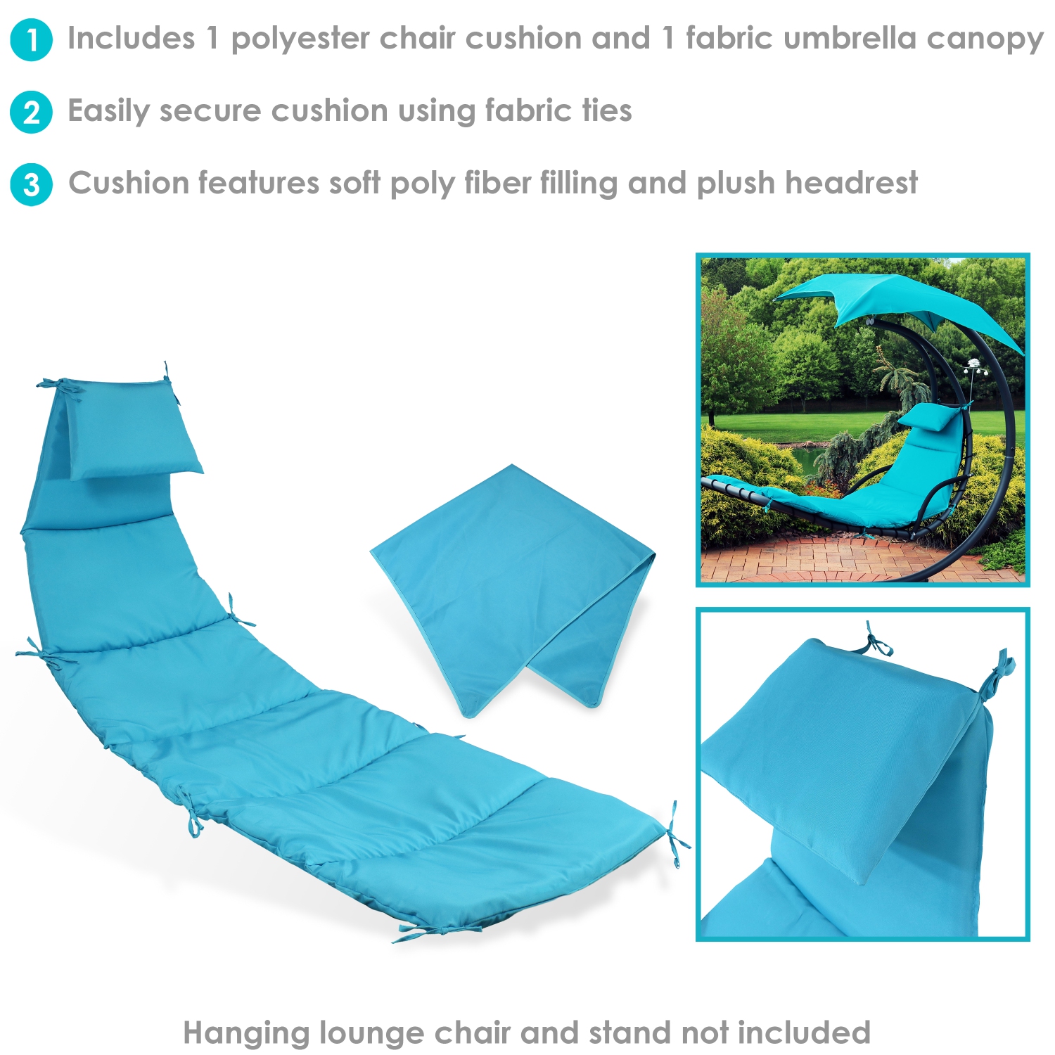 Sunnydaze Outdoor Hanging Lounger Replacement Cushion and Umbrella - Teal