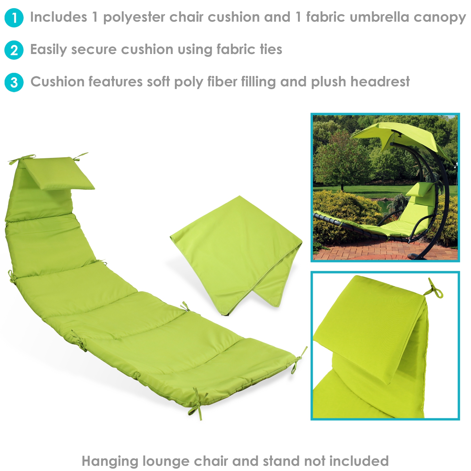 Sunnydaze Outdoor Hanging Lounger Replacement Cushion and Umbrella - Green