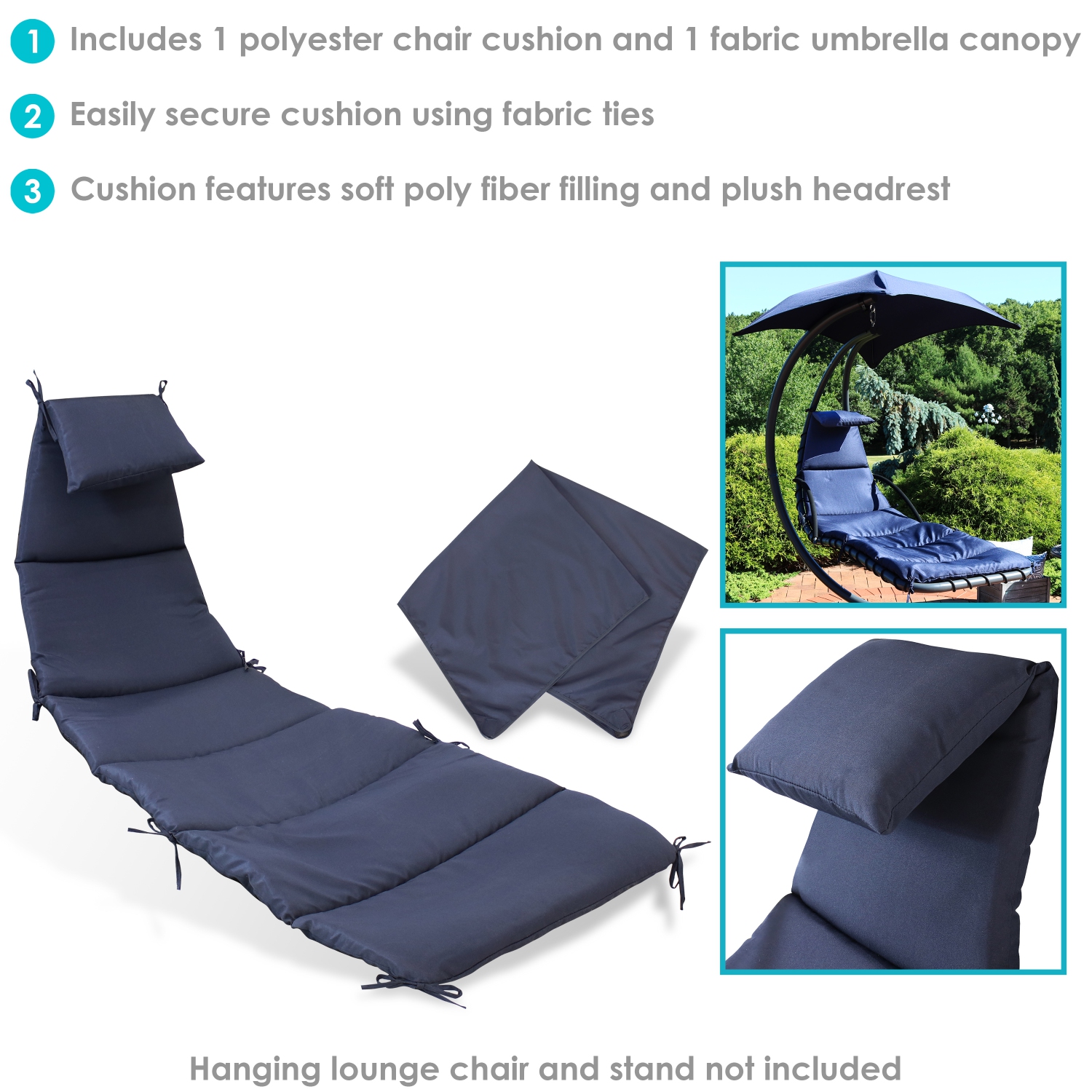 Sunnydaze Outdoor Hanging Lounger Replacement Cushion and Umbrella - Navy