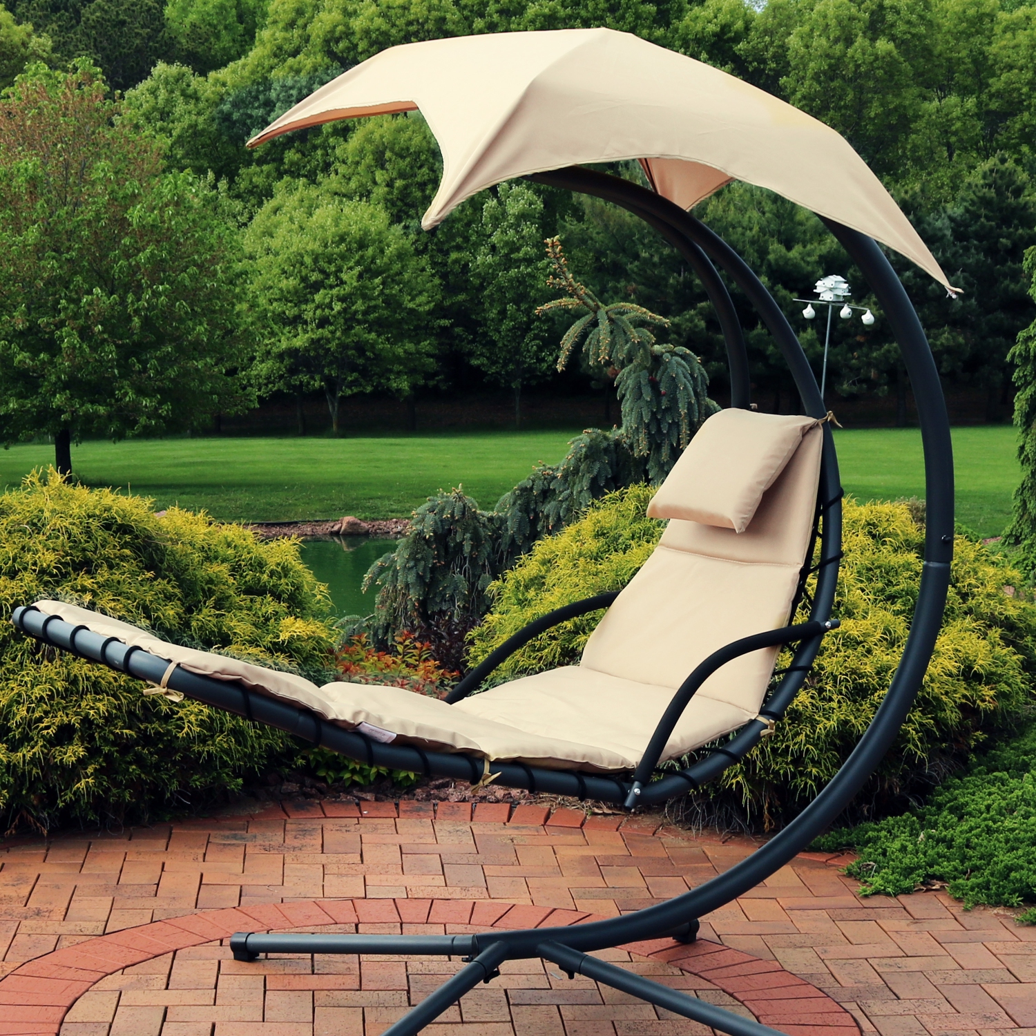 Sunnydaze Outdoor Hanging Lounger Replacement Cushion and Umbrella - Beige
