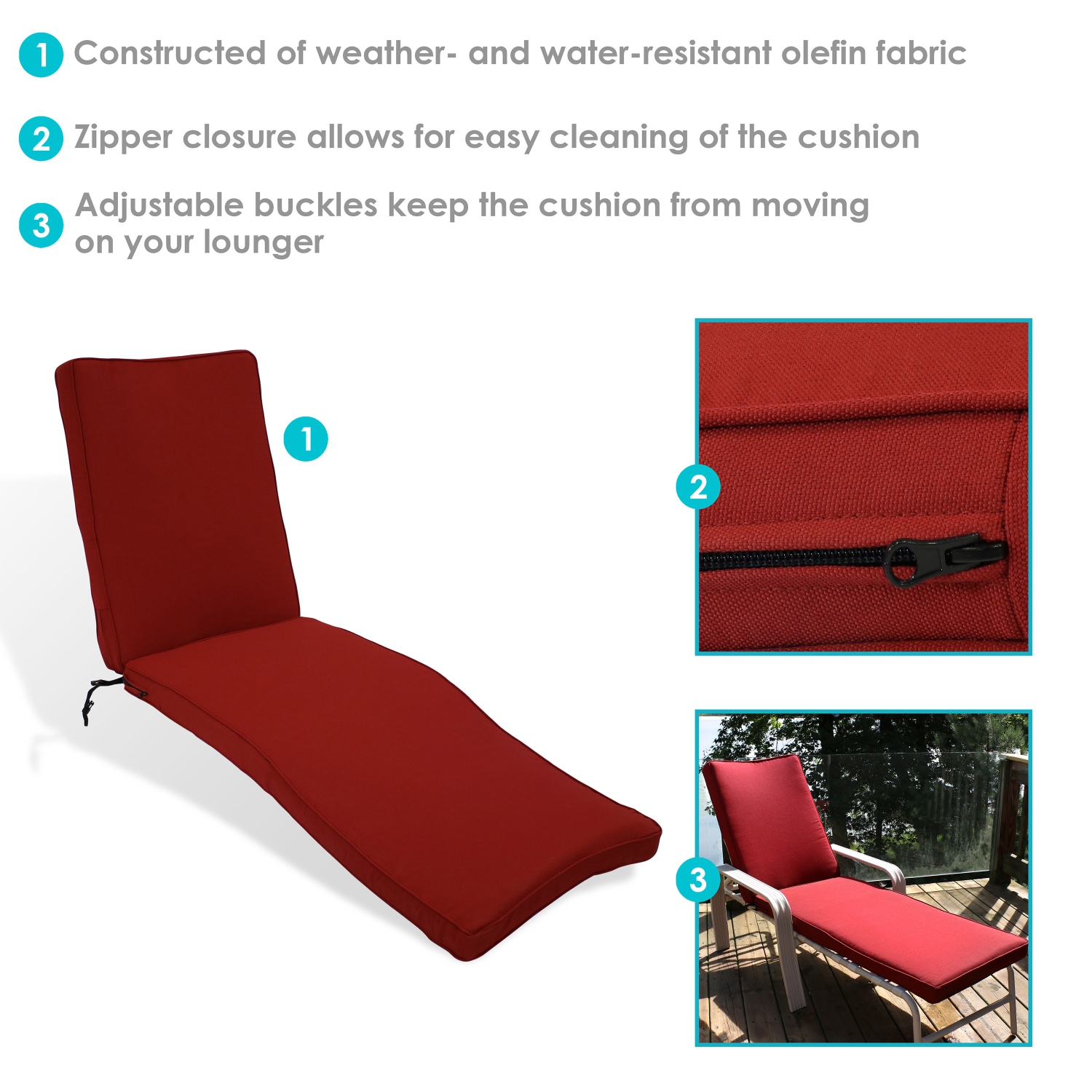 Sunnydaze Indoor/Outdoor Olefin Chaise Lounge Chair Cushion - Red