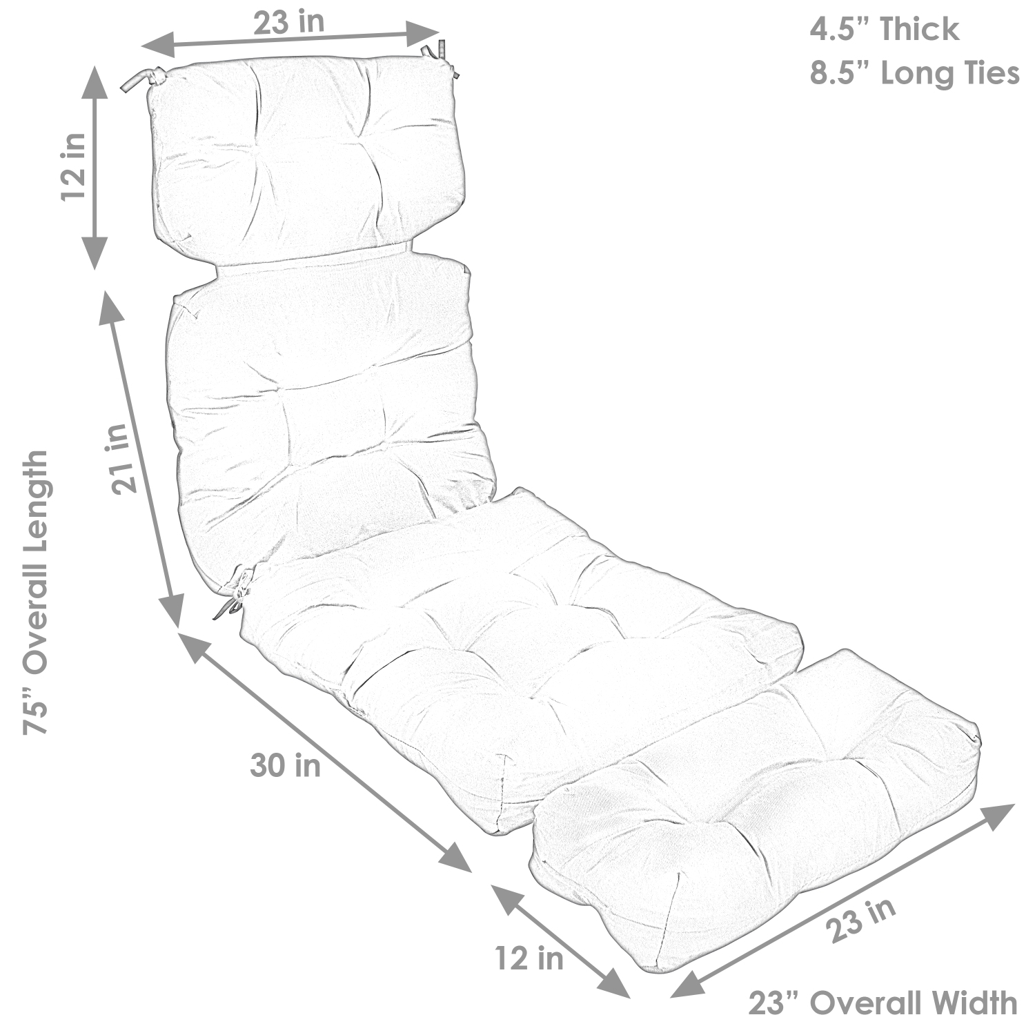 Sunnydaze Indoor/Outdoor Olefin Tufted Chaise Lounge Chair Cushions - Gray