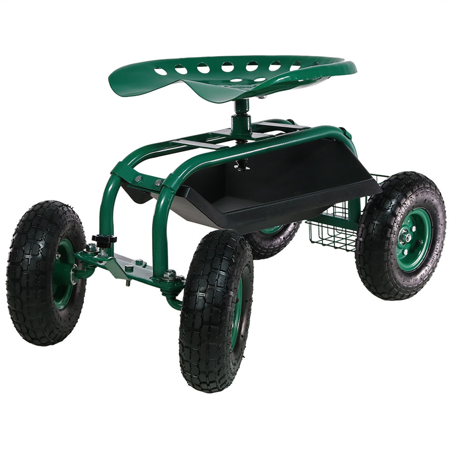 Sunnydaze Steel Rolling Garden Cart with Swivel Steering/Basket - Green