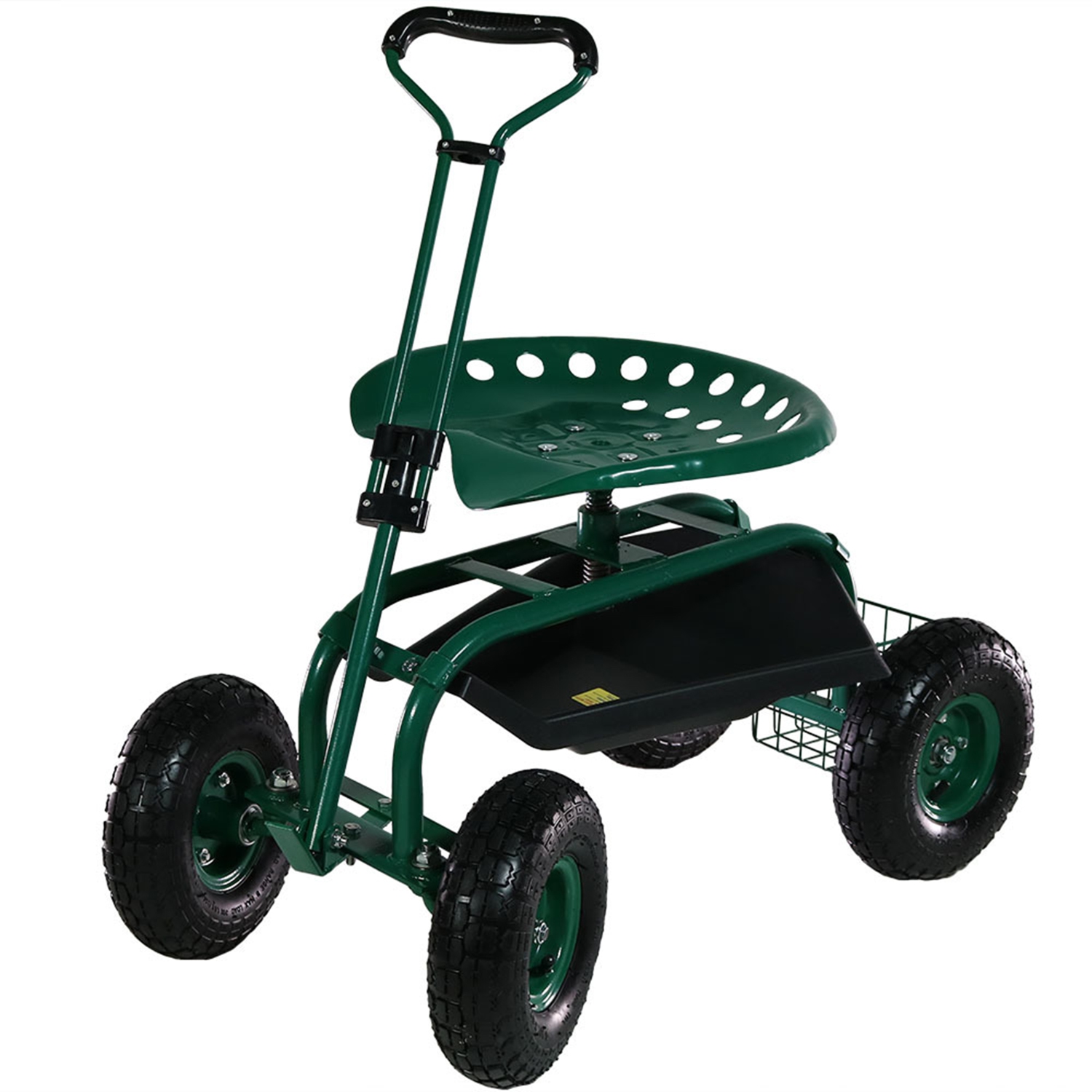 Sunnydaze Steel Rolling Garden Cart with Extended Swivel/Basket - Green
