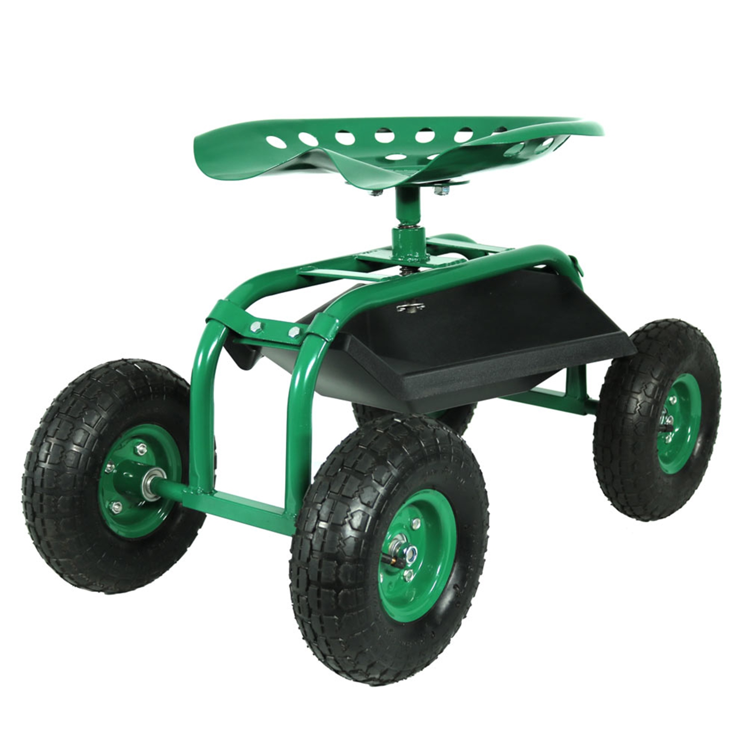 Sunnydaze Steel Rolling Garden Cart with Swivel Steering/Tray - Green