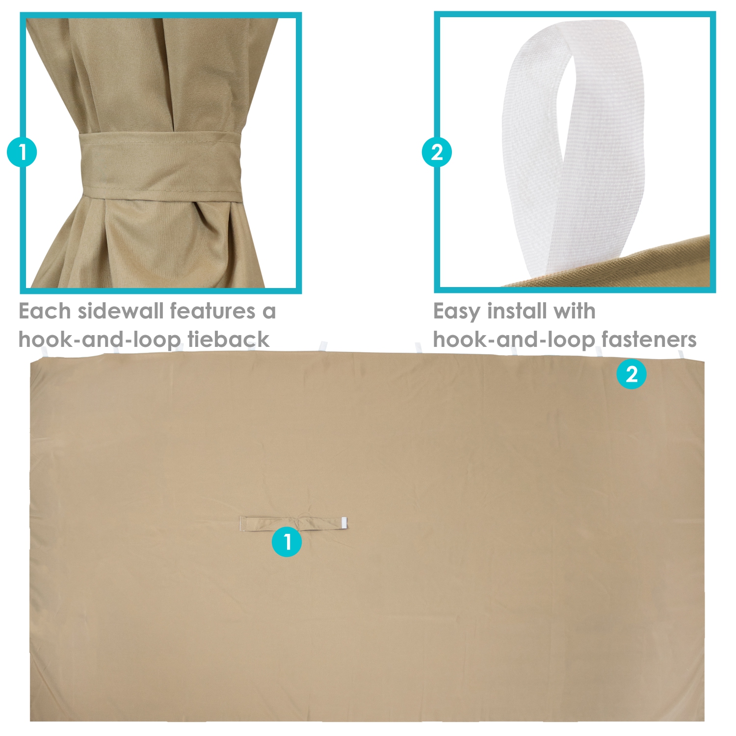 Sunnydaze 4-Piece 10 x 13 ft Polyester Gazebo Sidewall Curtain Set - Tan