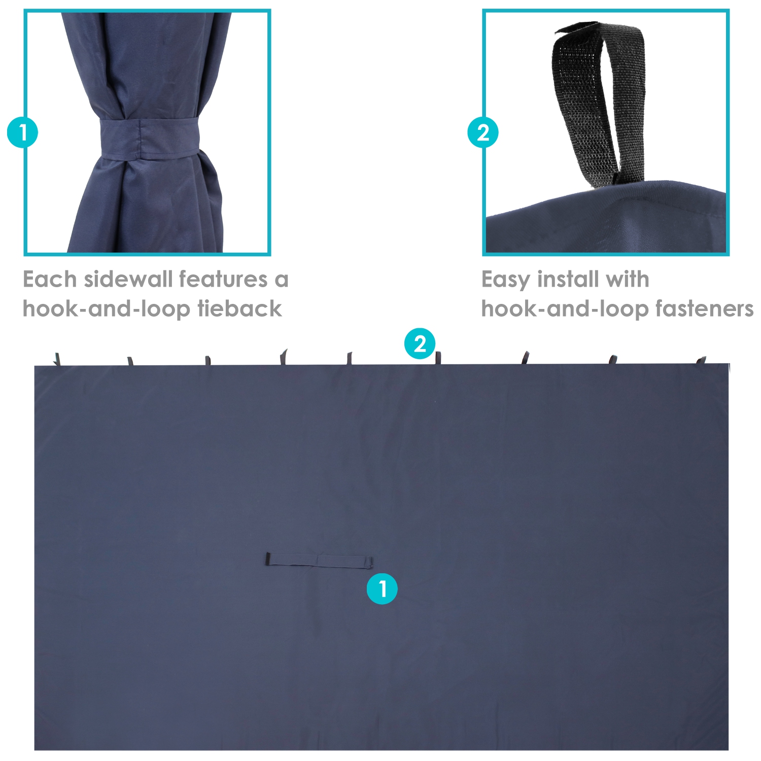 Sunnydaze 4-Piece 10 x 13 ft Polyester Gazebo Sidewall Curtain Set - Navy