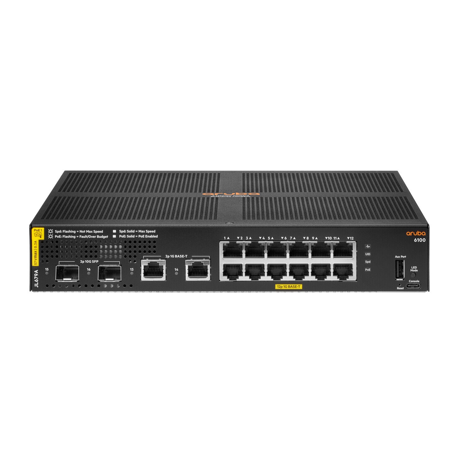 JL679A HPE Aruba 6100 12G Class4 PoE 2G/2SFP+ 139W Switch - switch - 16 ports