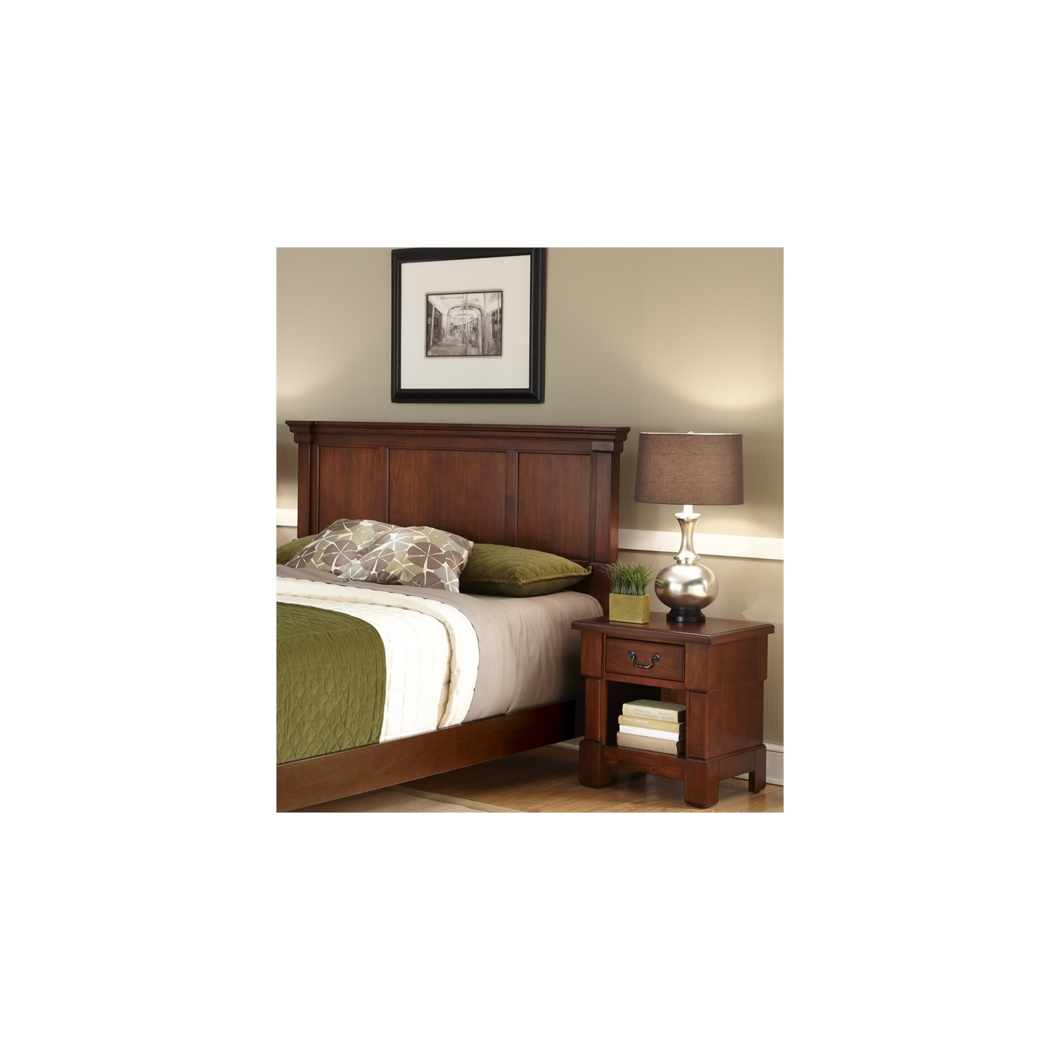 Homestyles – tête de lit et table de chevet en bois Aspen pour très grand lit, brun