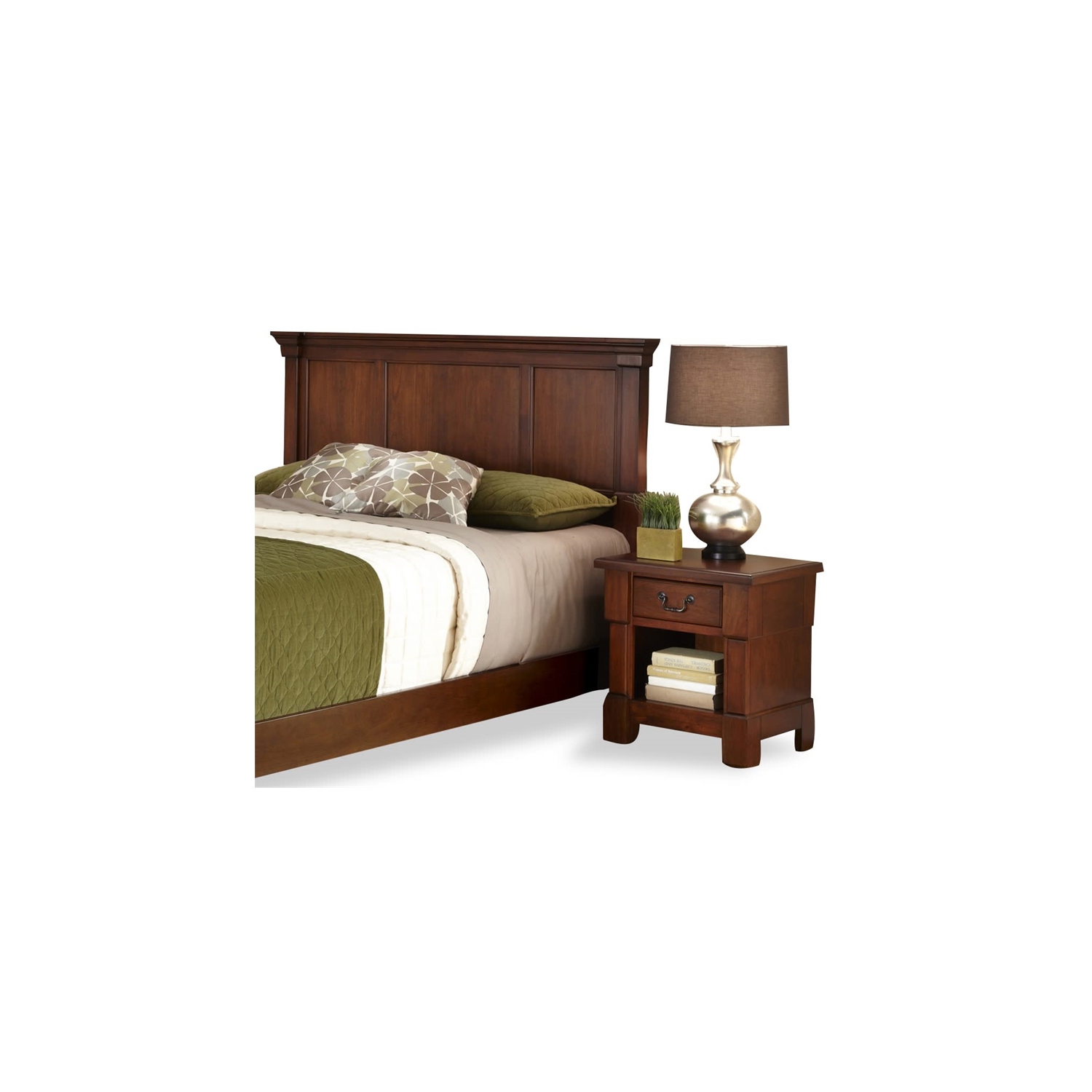 Homestyles – tête de lit et table de chevet en bois Aspen pour très grand lit, brun