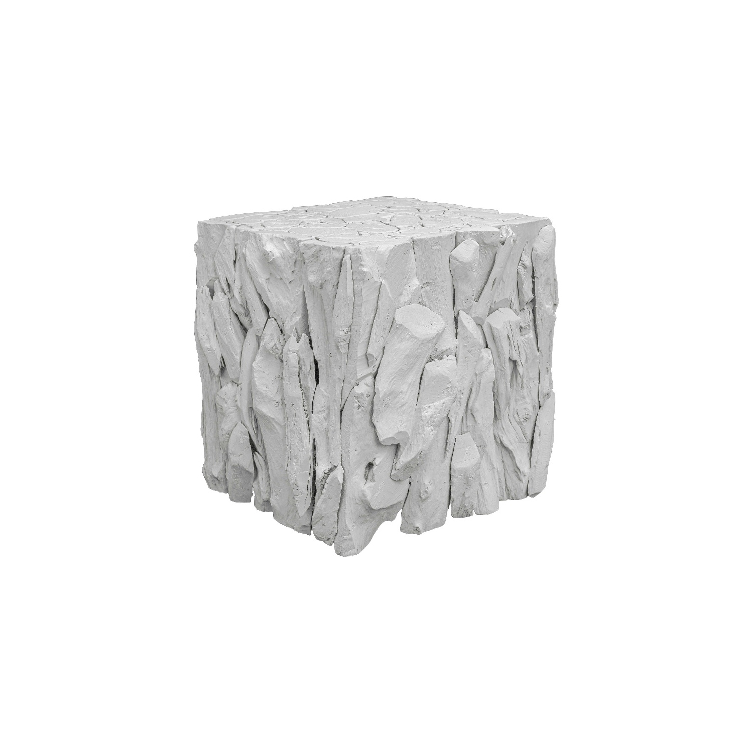 Uttermost Teak Root Farmhouse Teak Wood Bunching Cube in Whitewashed Finish