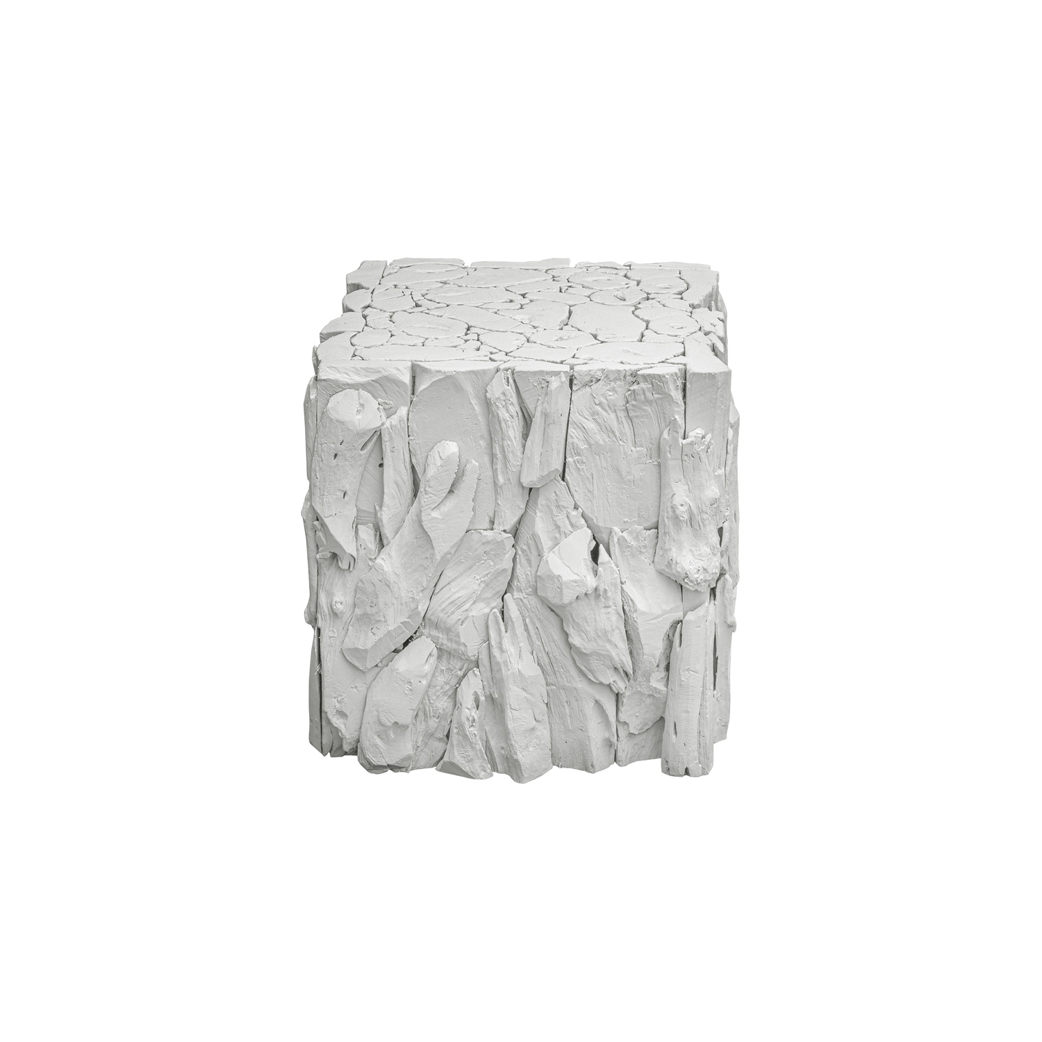 Uttermost Teak Root Farmhouse Teak Wood Bunching Cube in Whitewashed Finish