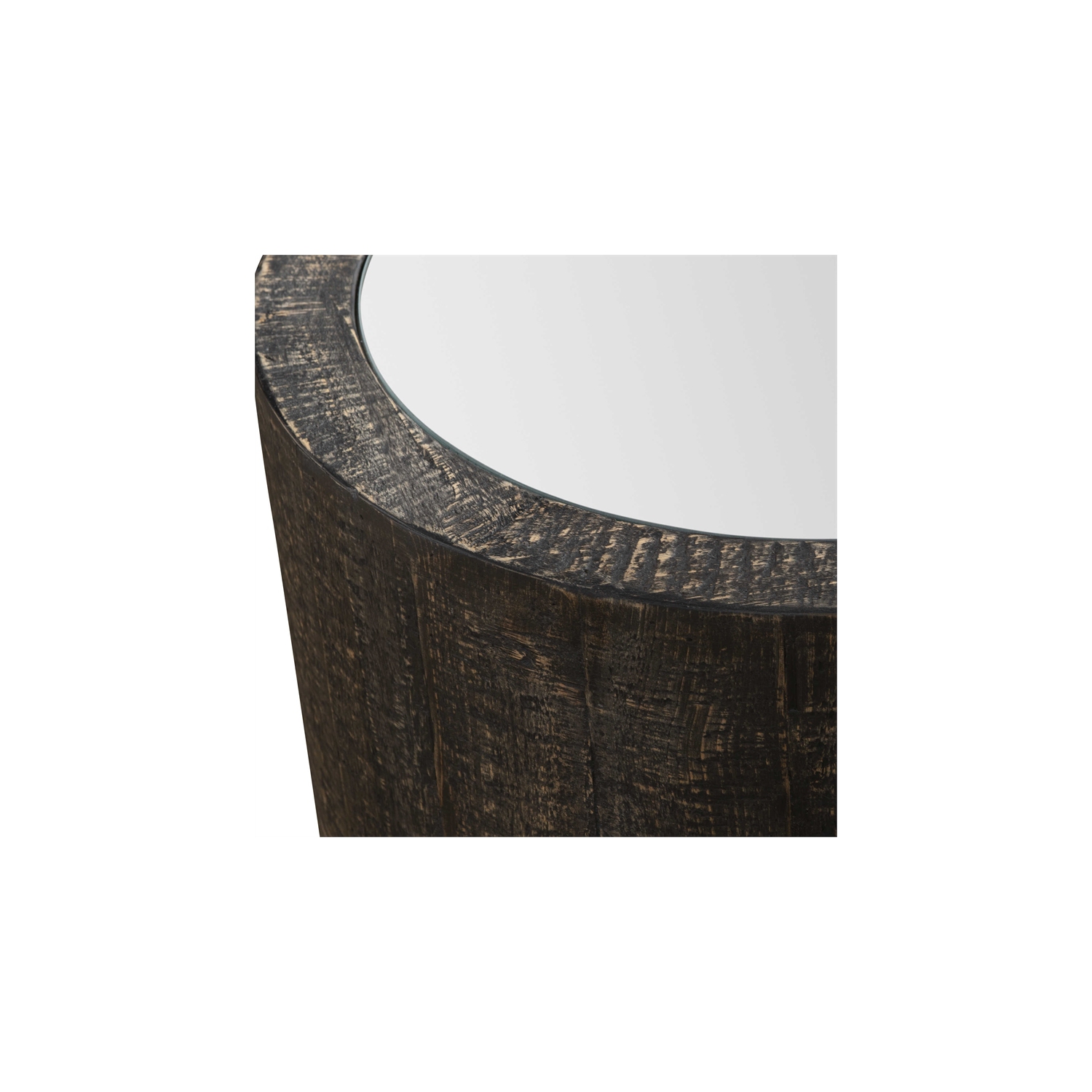 Uttermost Sequoia Farmhouse Wood Mirrored Drum Table in Rustic Dark Walnut