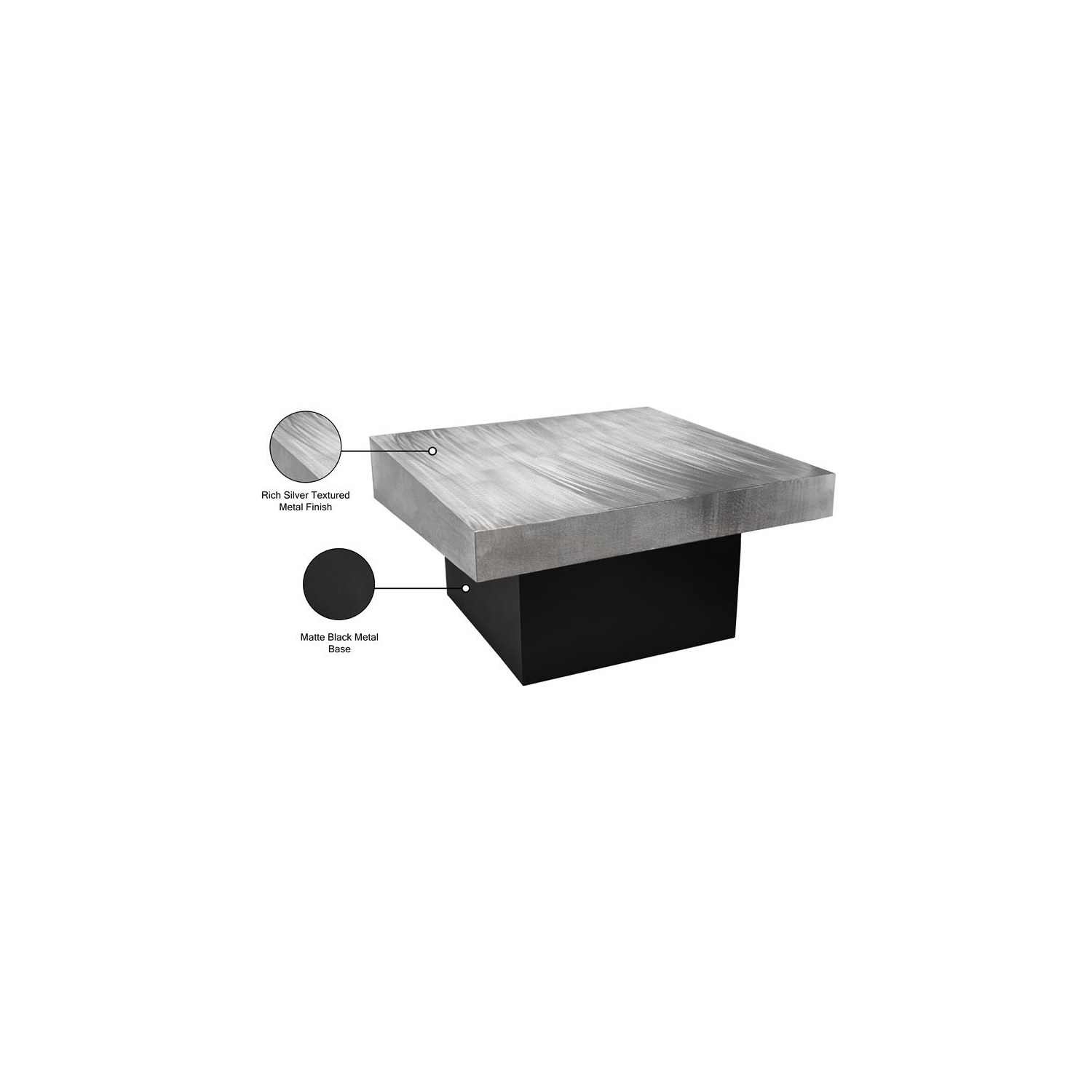 Meridian Furniture Palladium Textured Metal Coffee Table in Chrome