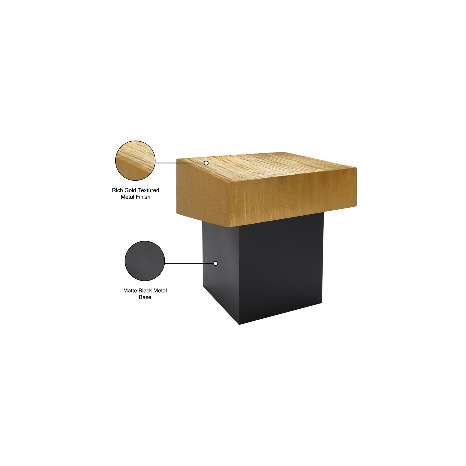 Meridian Furniture Palladium Textured Metal End Table in Gold