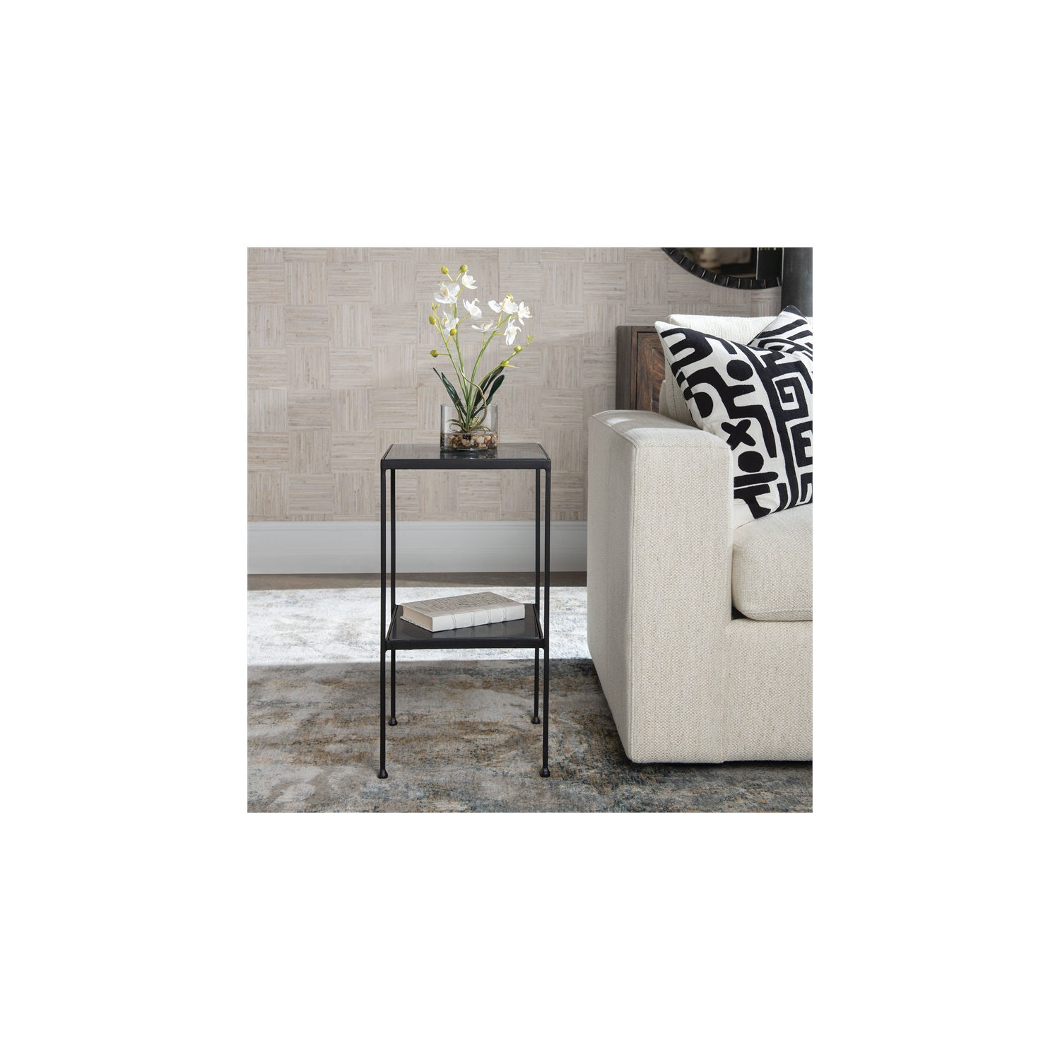 Uttermost Sherwood Square Contemporary Iron and Marble Accent Table in Black