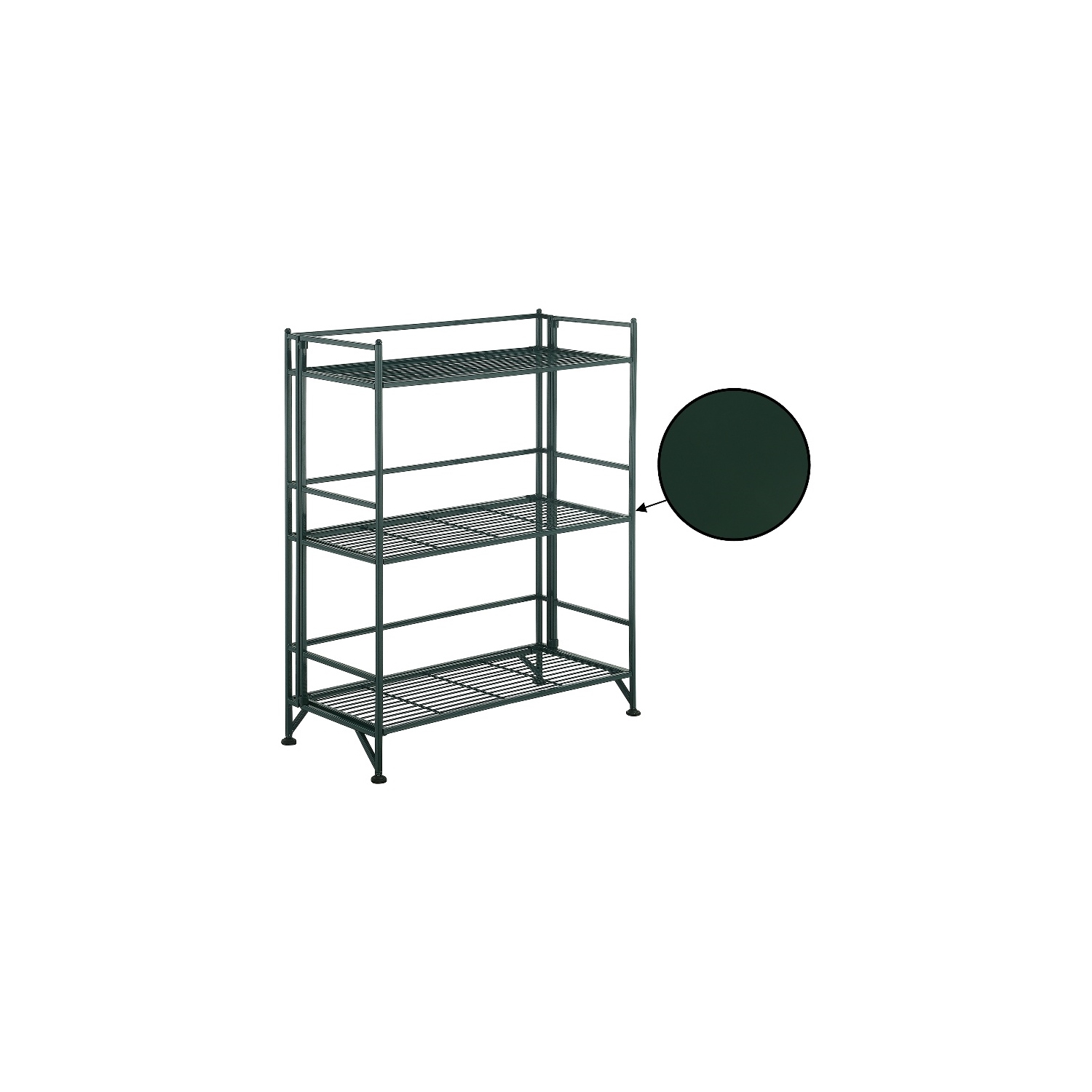 Xtra Storage Three-Tier Wide Folding Metal Shelf with Green Metal Frame