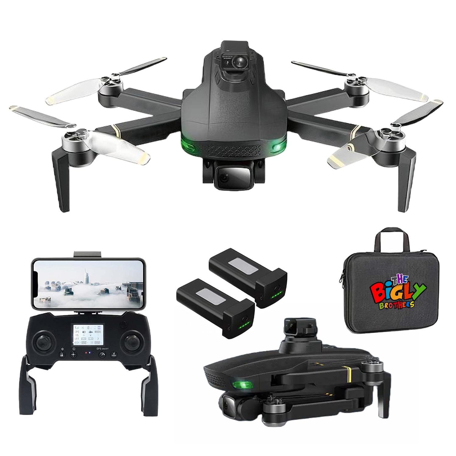The Bigly Brothers GD93 Midnight Specter GPS Drone, 720 Degrees Obstacle Avoidance, Smart Return home, 4K Camera 1000m Range, 30mins Flight Time Below 249g, carrying case included