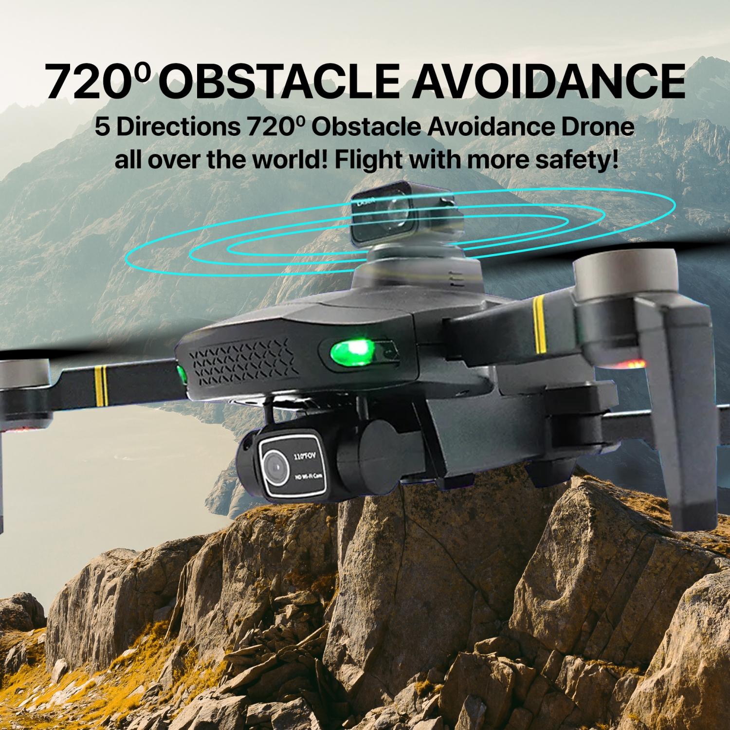 The Bigly Brothers GD93 Midnight Specter GPS Drone, 720 Degrees Obstacle Avoidance, Smart Return home, 4K Camera 1000m Range, 60mins Flight Time