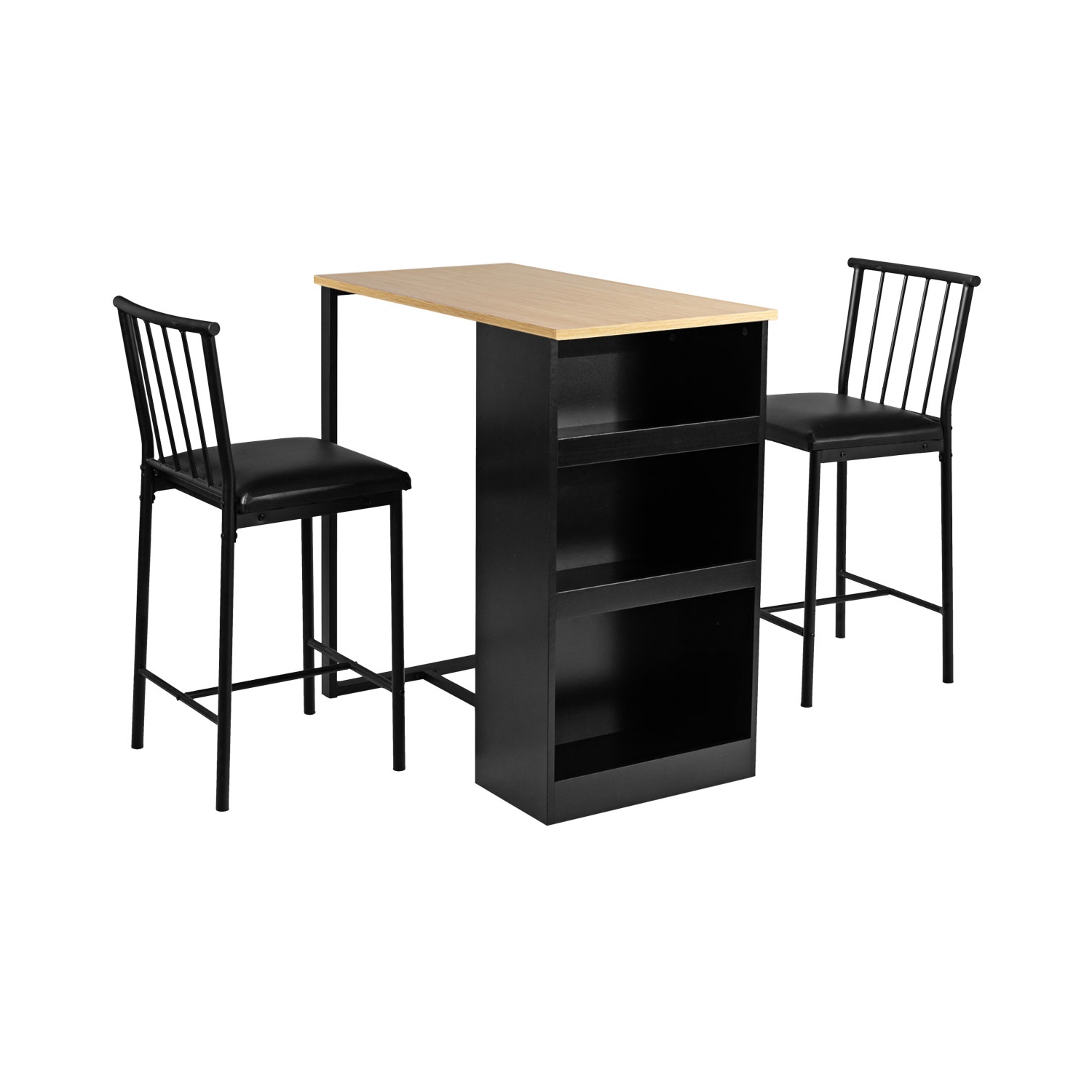 Topbuy 3-Piece Counter Table Set Bar Pub Dining Table Set with 3 Side Storage Oak/Brown