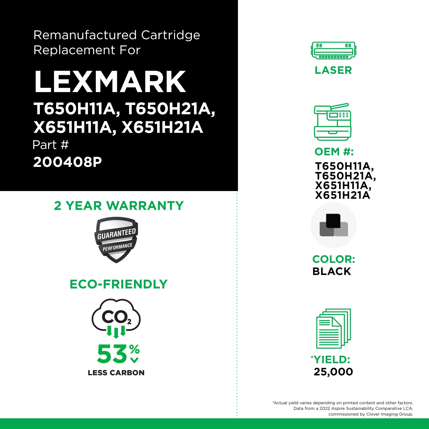 Clover Imaging Group Remanufactured Black Toner Cartridge for Lexmark T650/T652/T654/T656/X652/X654/X656 --Refurbished Excellent