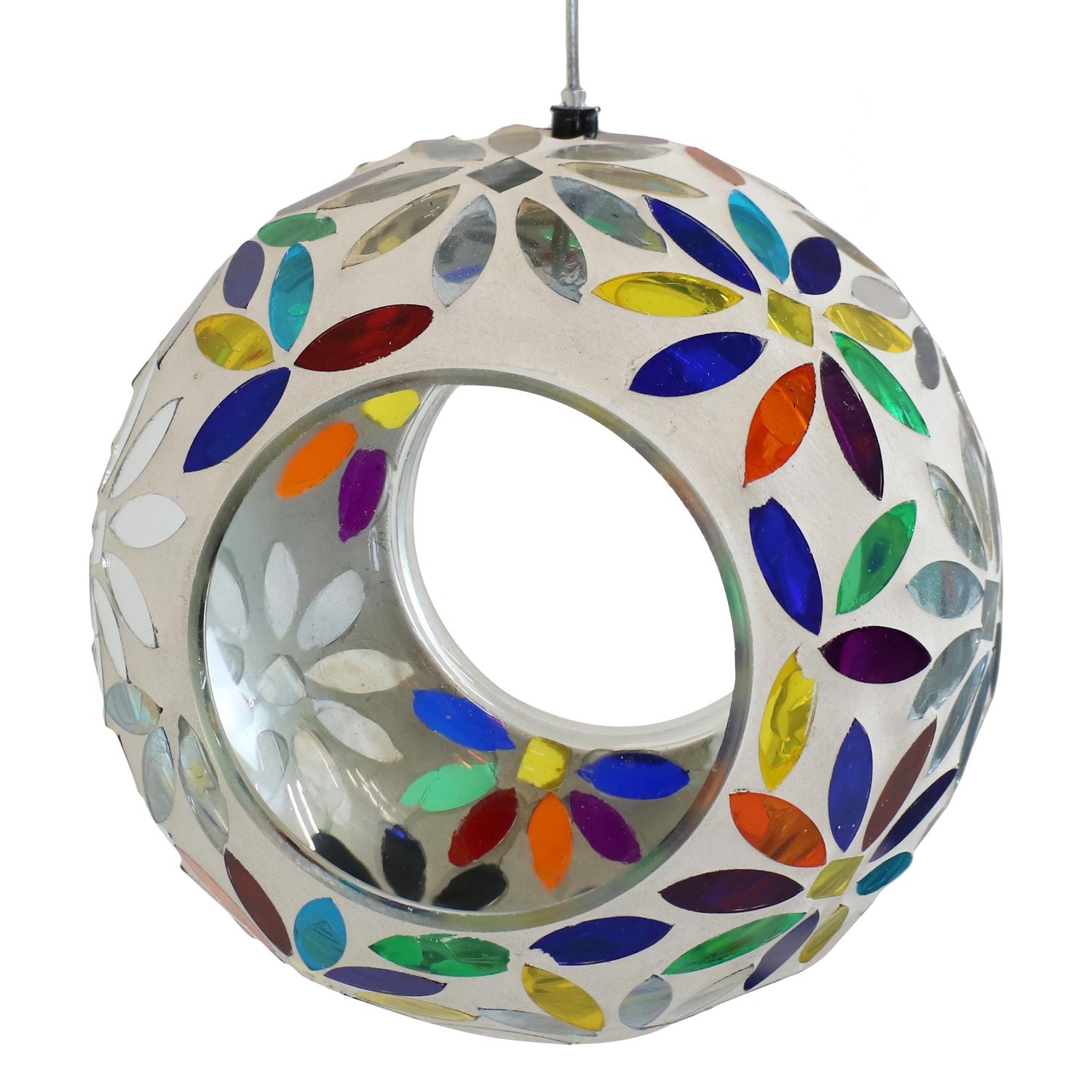 Sunnydaze Rainbow Daisies Mosaic Fly-Through Hanging Bird Feeder - 6 in