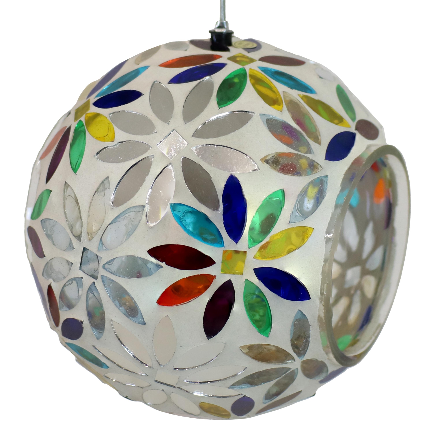 Sunnydaze Rainbow Daisies Mosaic Fly-Through Hanging Bird Feeder - 6 in