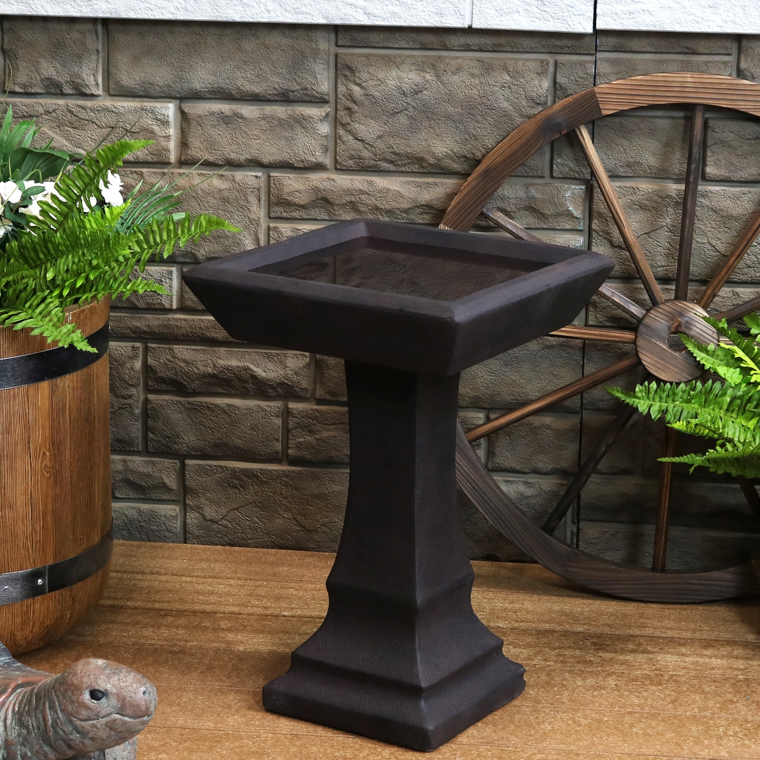 Sunnydaze Modern Glass Fiber Reinforced Concrete Bird Bath - 23 in - Dark