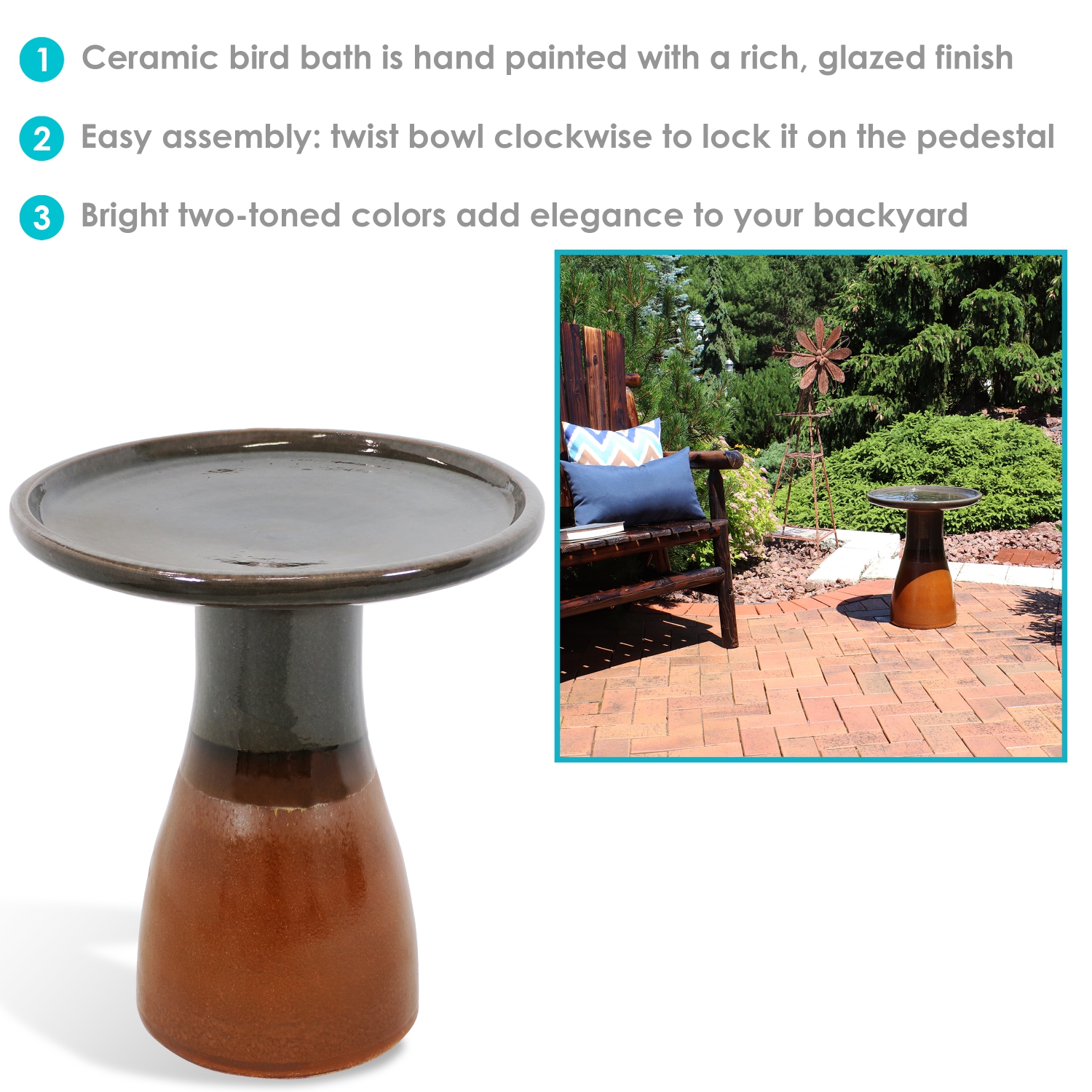 Sunnydaze Subtle Transitions Ceramic Bird Bath - 18.5 in - Dusty Rose