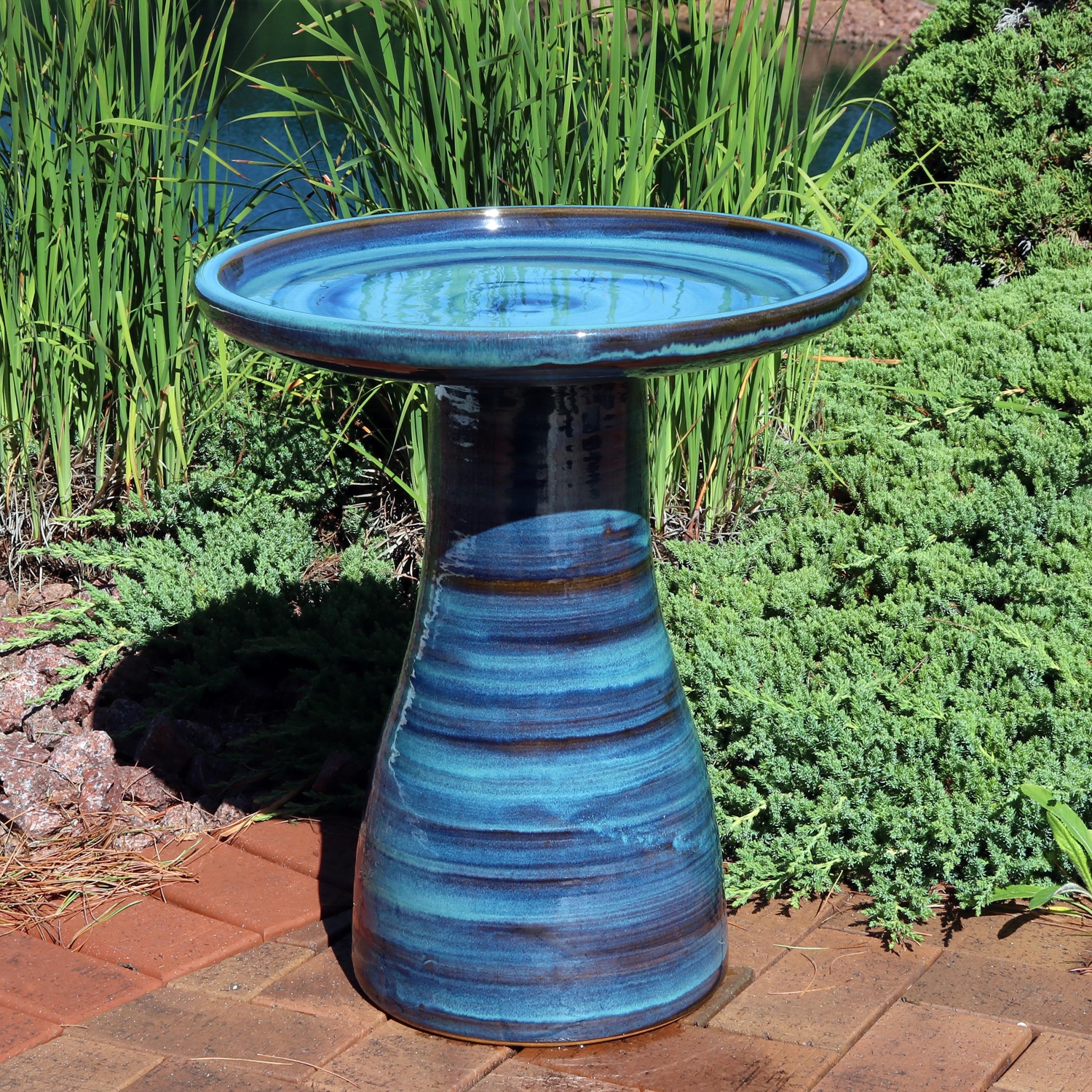 Sunnydaze Elegant Glazed Ceramic Bird Bath - 20.5 in - Galaxy Blue