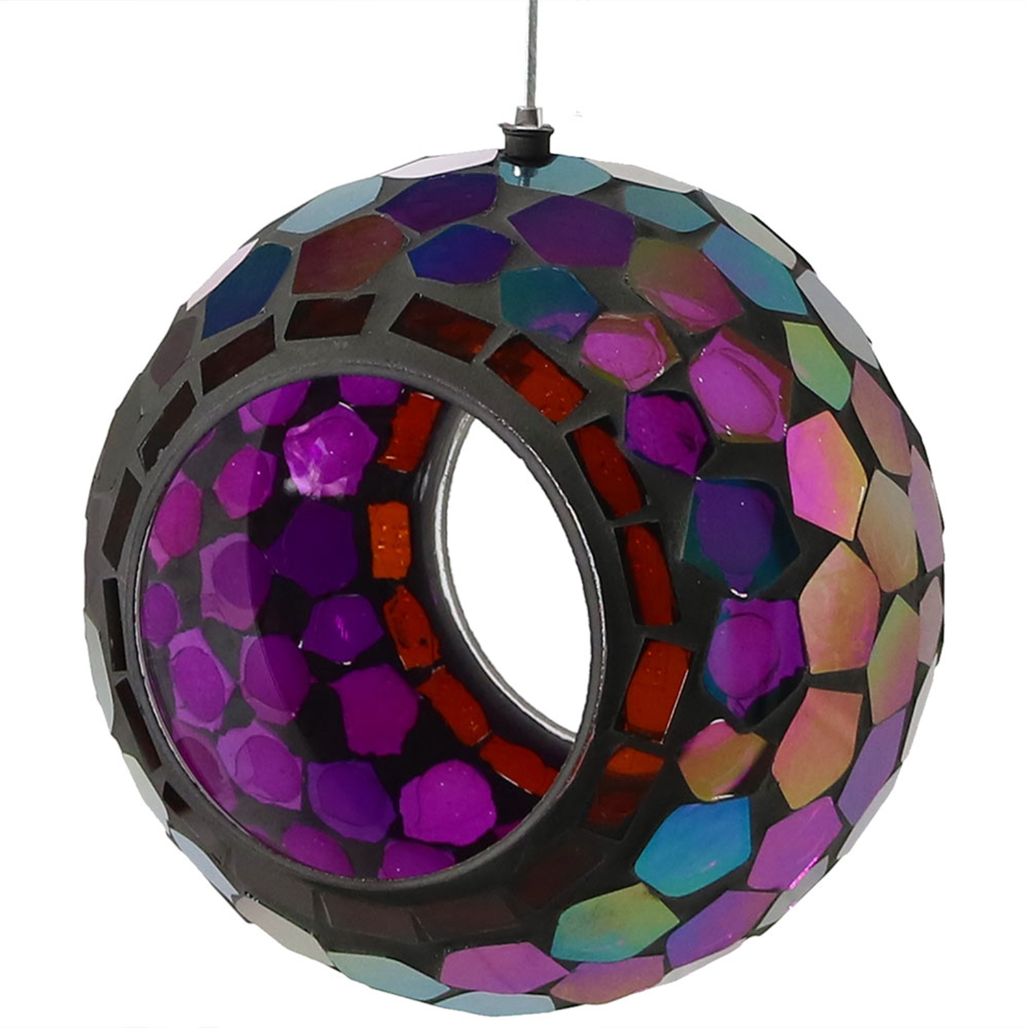 Sunnydaze Round Mosaic Fly-Through Hanging Bird Feeder - 6 in - Purple