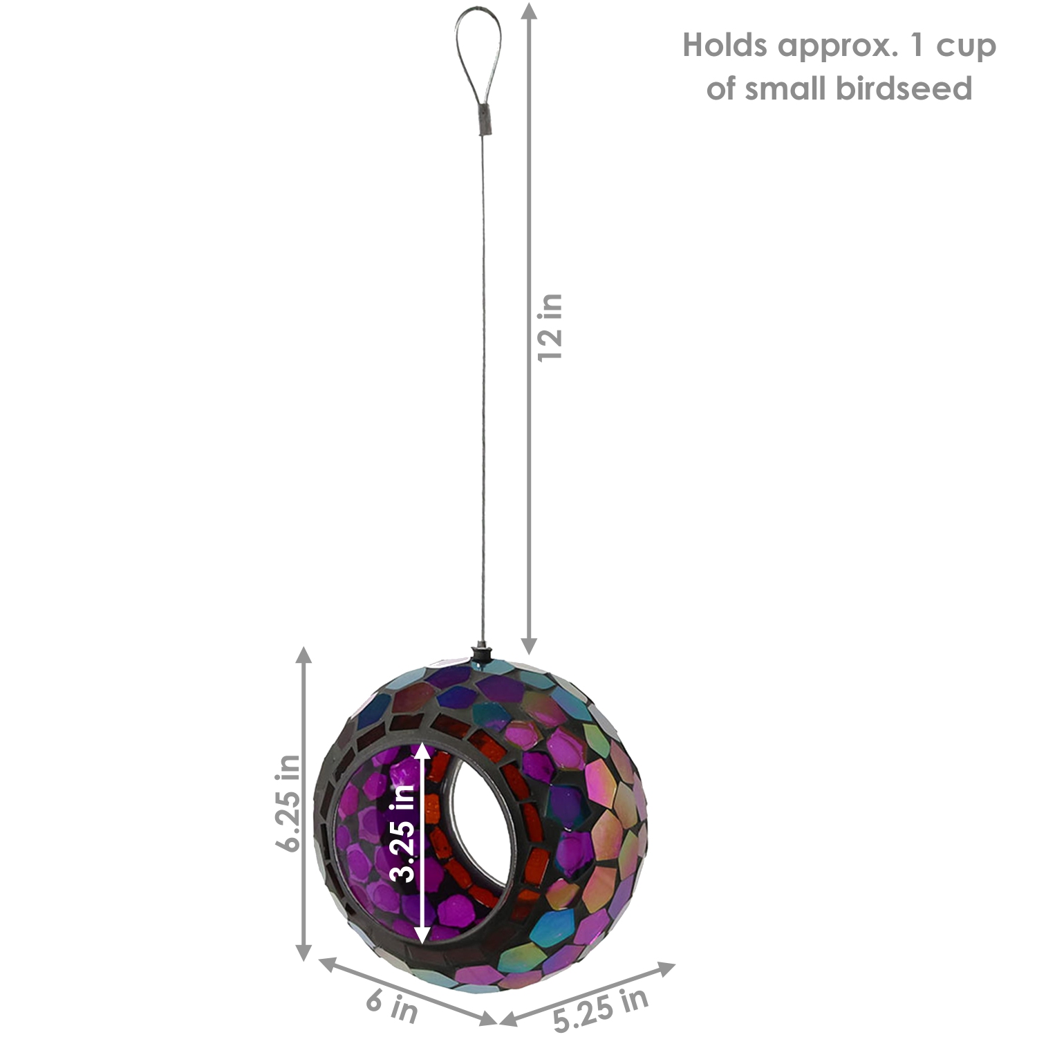 Sunnydaze Round Mosaic Fly-Through Hanging Bird Feeder - 6 in - Purple