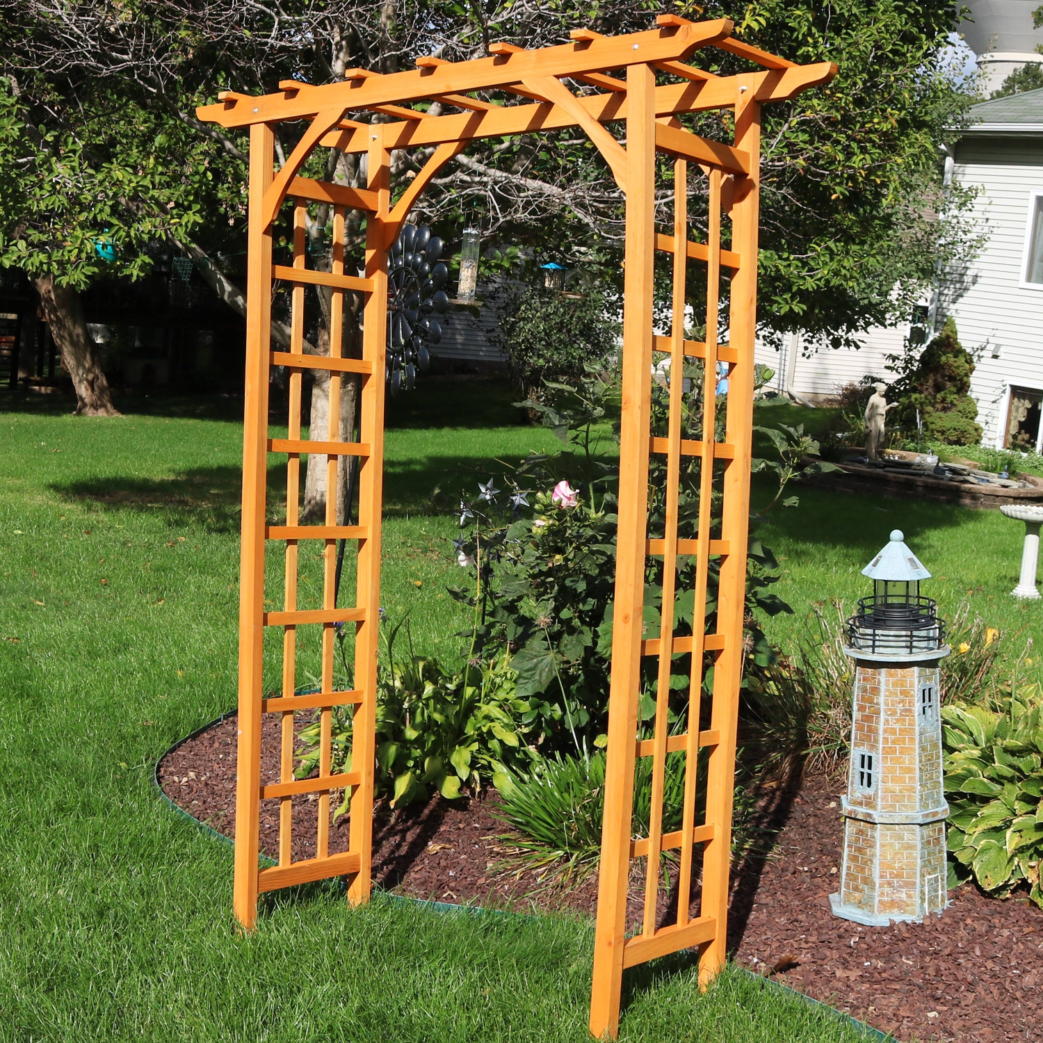 Sunnydaze Wooden Fir Arbor Weatherproof Arched Garden Walkway - 78 in