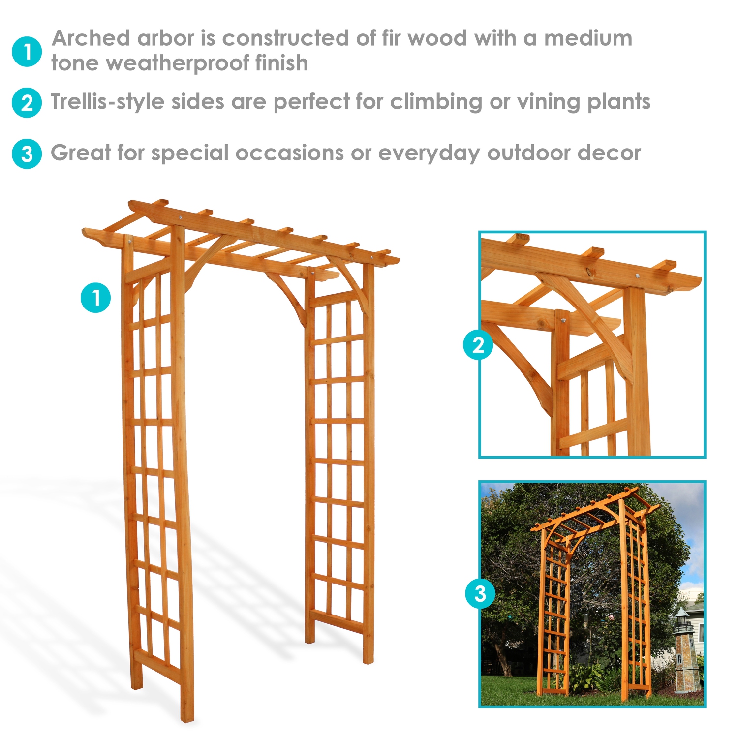 Sunnydaze Wooden Fir Arbor Weatherproof Arched Garden Walkway - 78 in