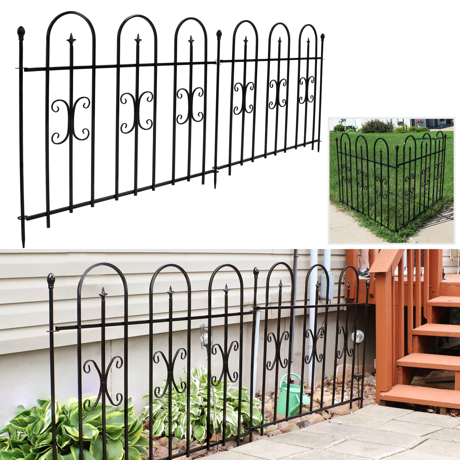 Sunnydaze 2-Piece Decorative Finial Garden Landscape Fencing - 8 ft - Black