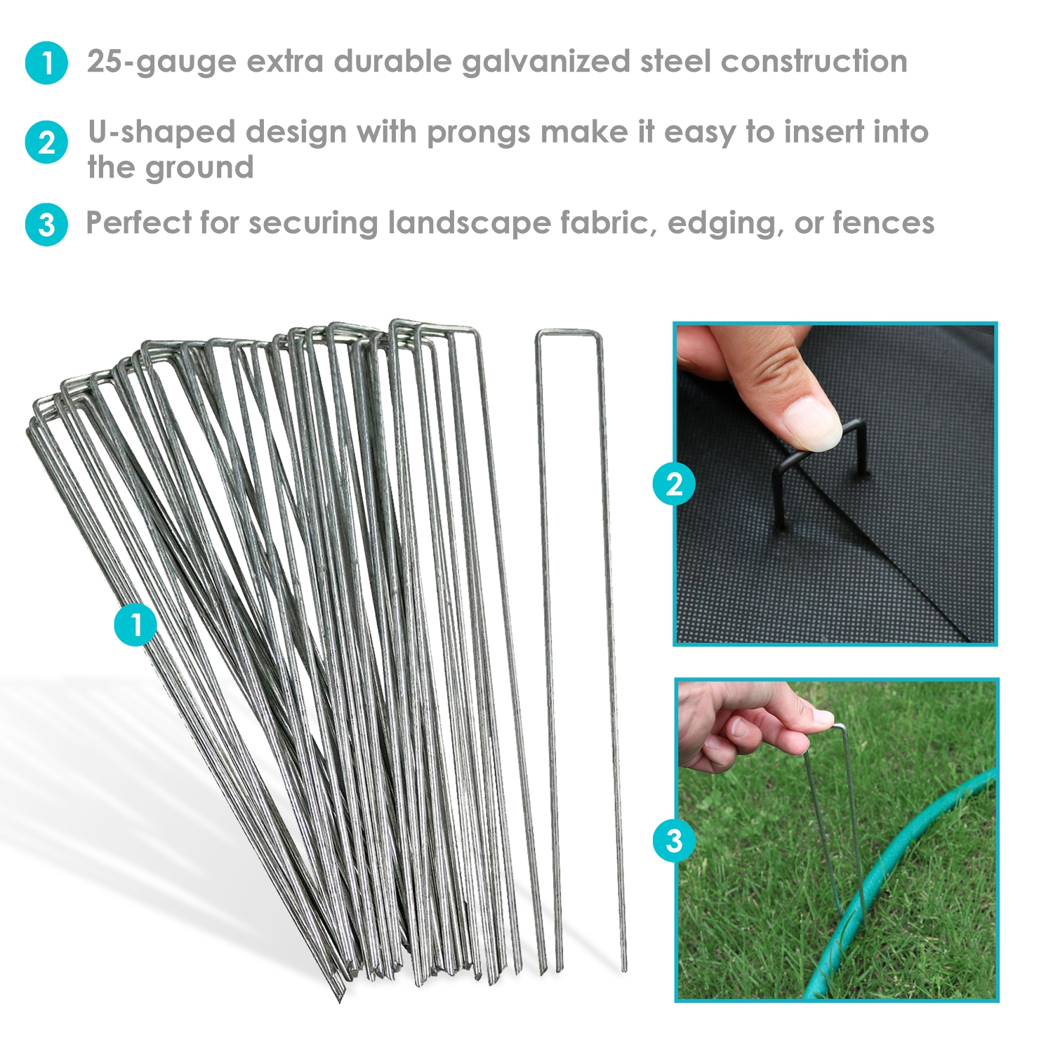 Sunnydaze 12 in Galvanized Steel Garden/Landscape Staples - Set of 100