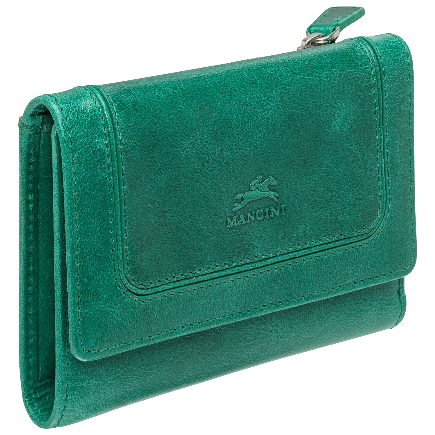 Portefeuille RFID à trois volets en cuir véritable de taille moyenne South Beach de Mancini - Vert