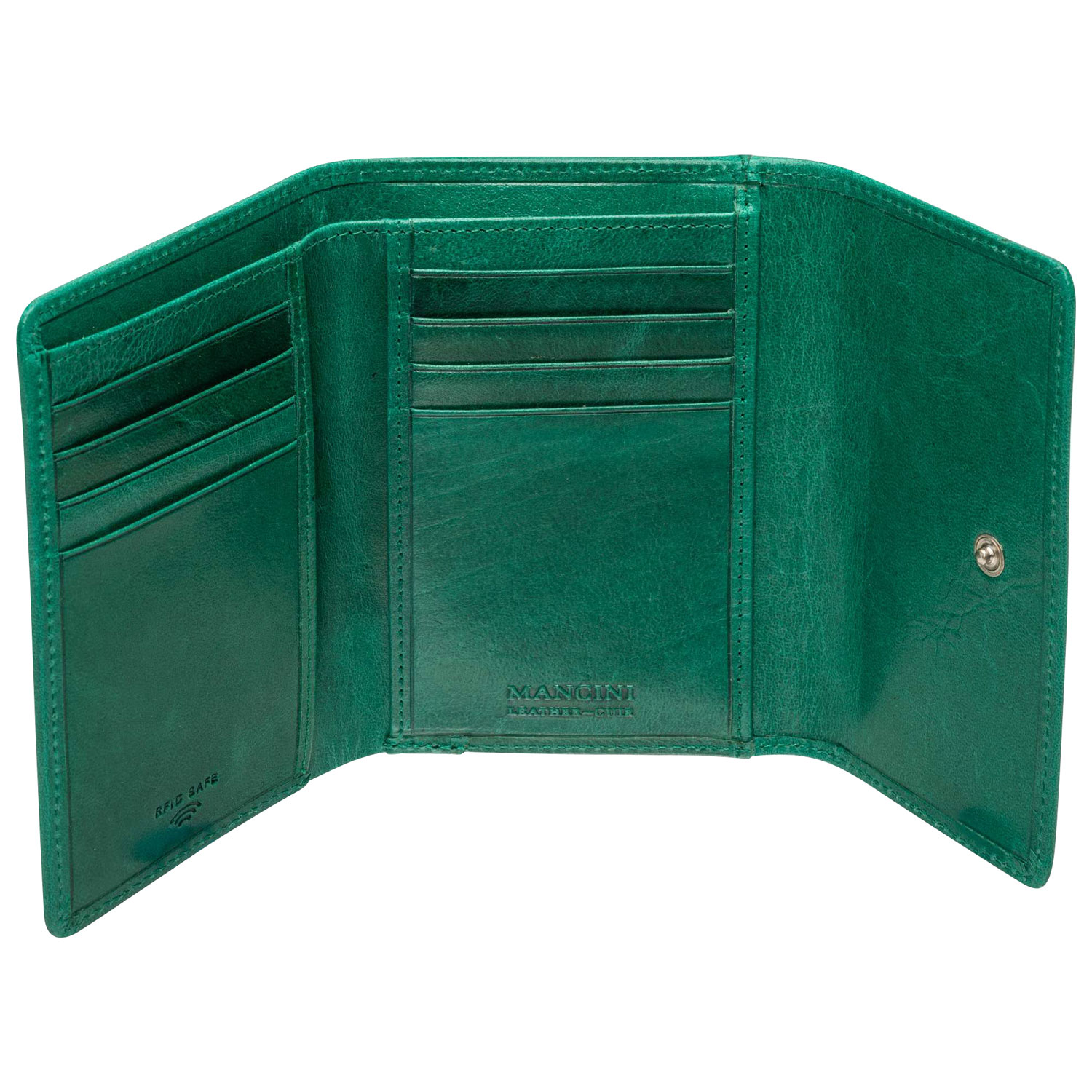 Portefeuille RFID à trois volets en cuir véritable de taille moyenne South Beach de Mancini - Vert