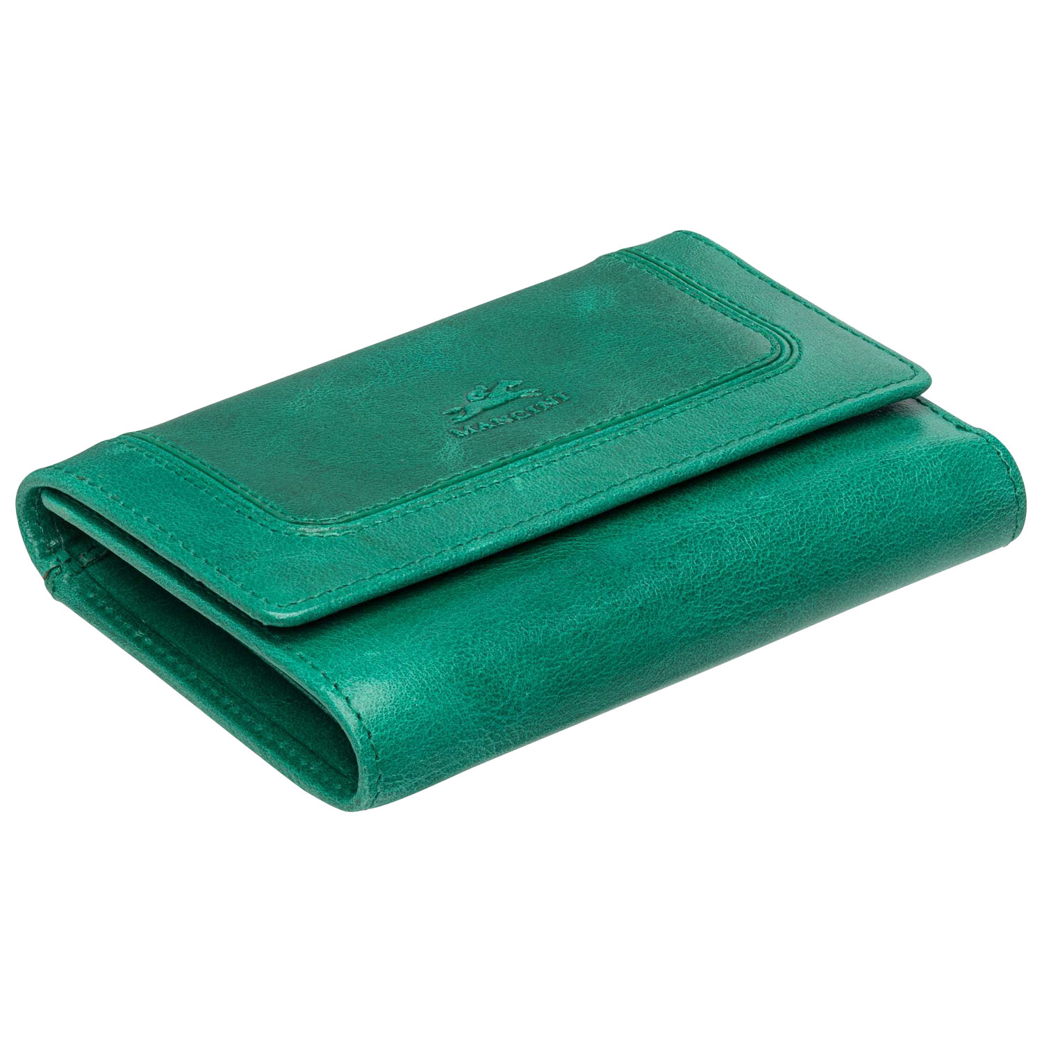 Portefeuille RFID à trois volets en cuir véritable de taille moyenne South Beach de Mancini - Vert