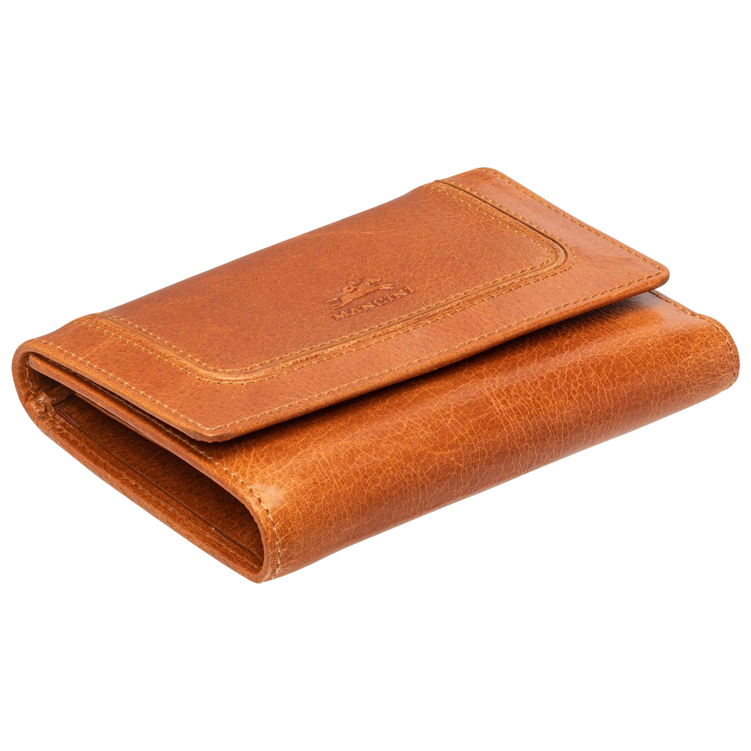 Portefeuille RFID à trois volets en cuir véritable de taille moyenne South Beach de Mancini - Havane