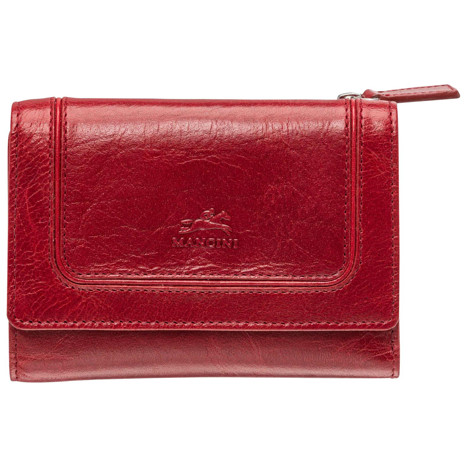 Portefeuille RFID à trois volets en cuir véritable de taille moyenne South Beach de Mancini - Rouge