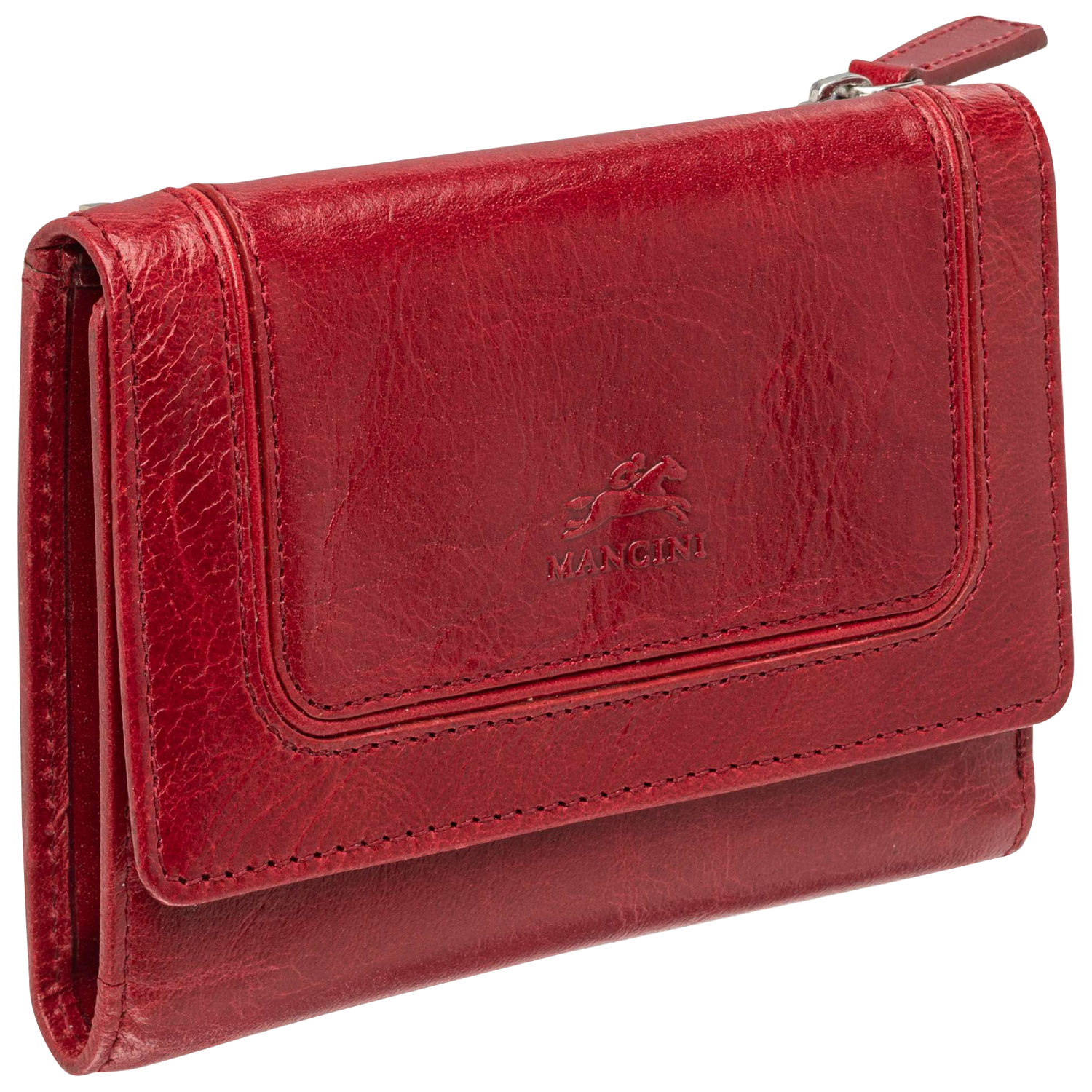 Portefeuille RFID à trois volets en cuir véritable de taille moyenne South Beach de Mancini - Rouge