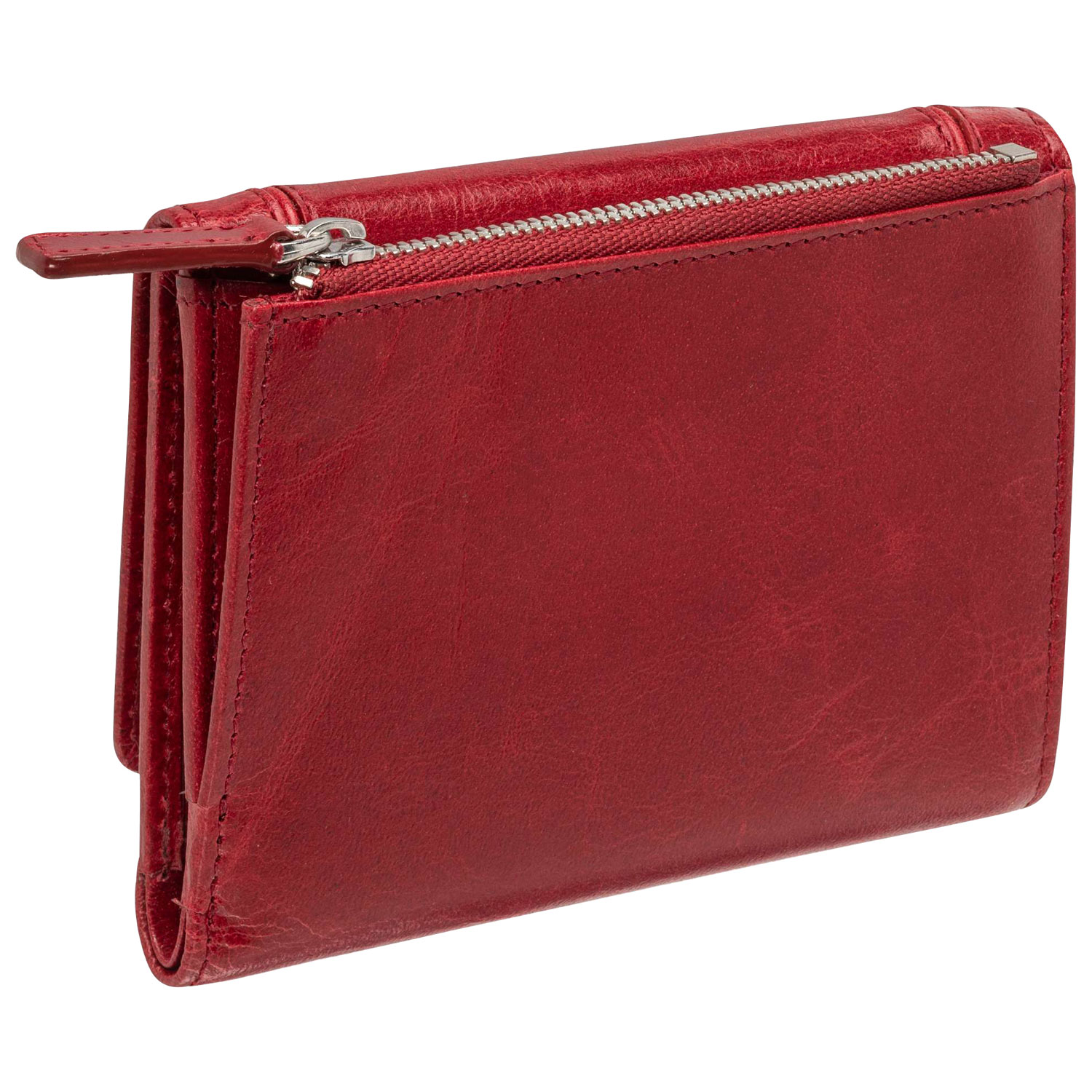 Portefeuille RFID à trois volets en cuir véritable de taille moyenne South Beach de Mancini - Rouge