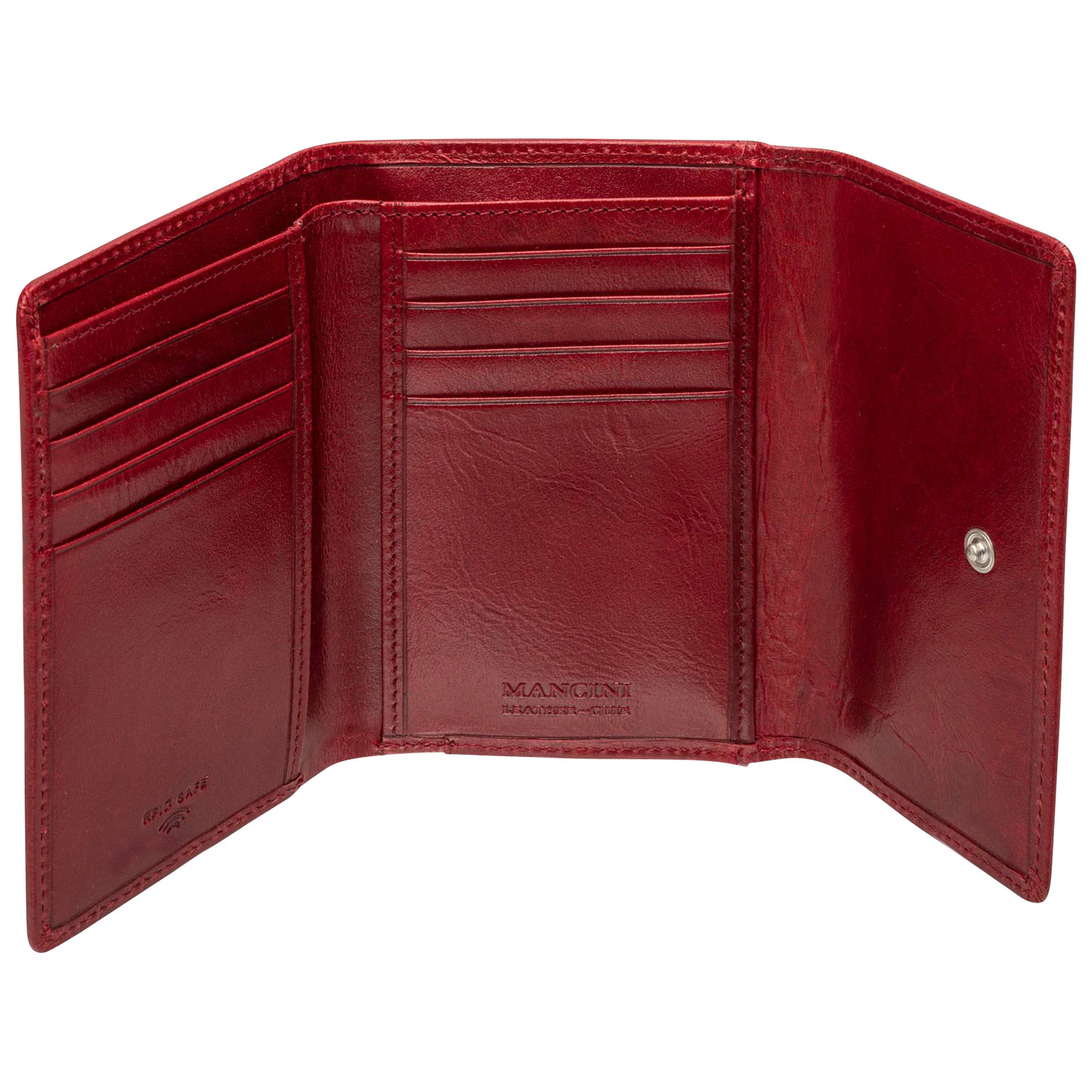 Portefeuille RFID à trois volets en cuir véritable de taille moyenne South Beach de Mancini - Rouge