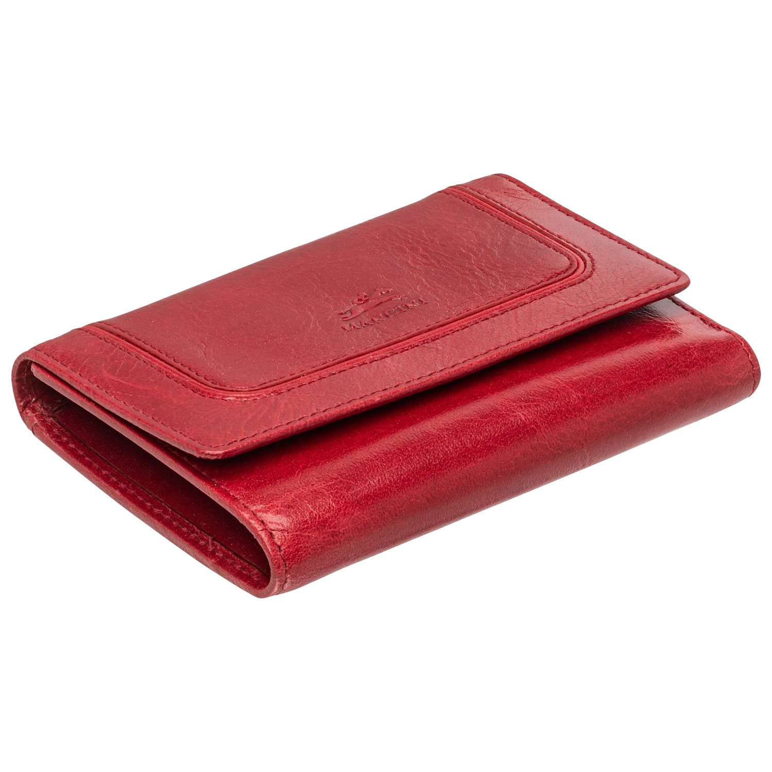 Portefeuille RFID à trois volets en cuir véritable de taille moyenne South Beach de Mancini - Rouge