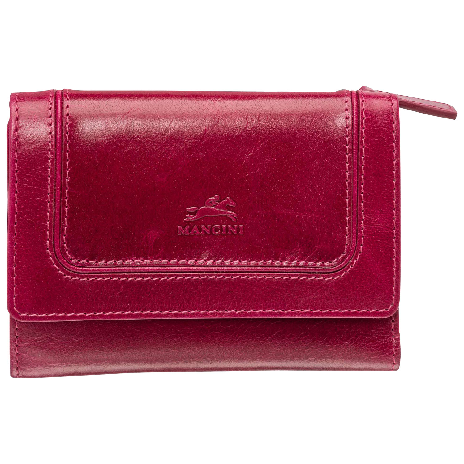 Portefeuille RFID à trois volets en cuir véritable de taille moyenne South Beach de Mancini - Rose