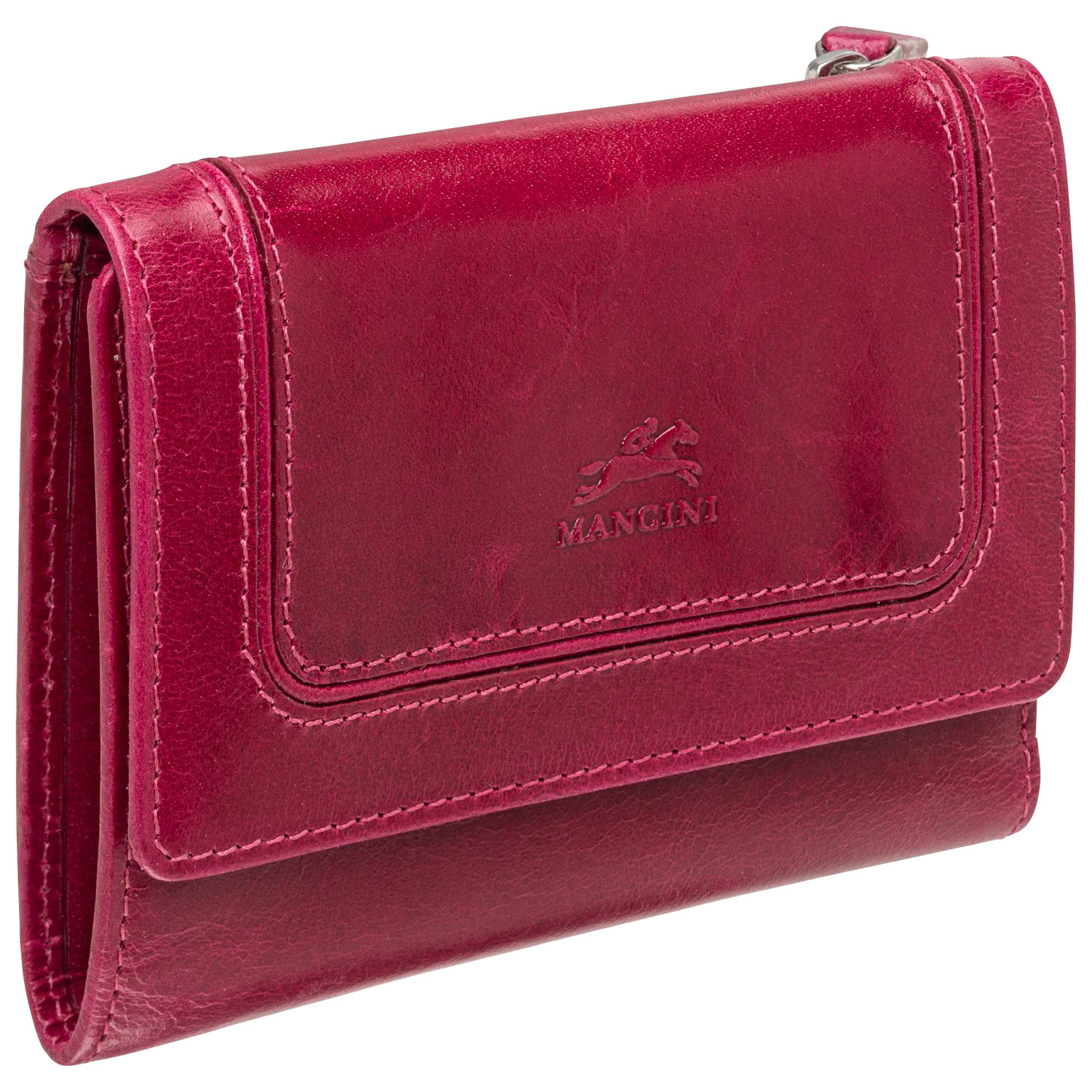 Portefeuille RFID à trois volets en cuir véritable de taille moyenne South Beach de Mancini - Rose